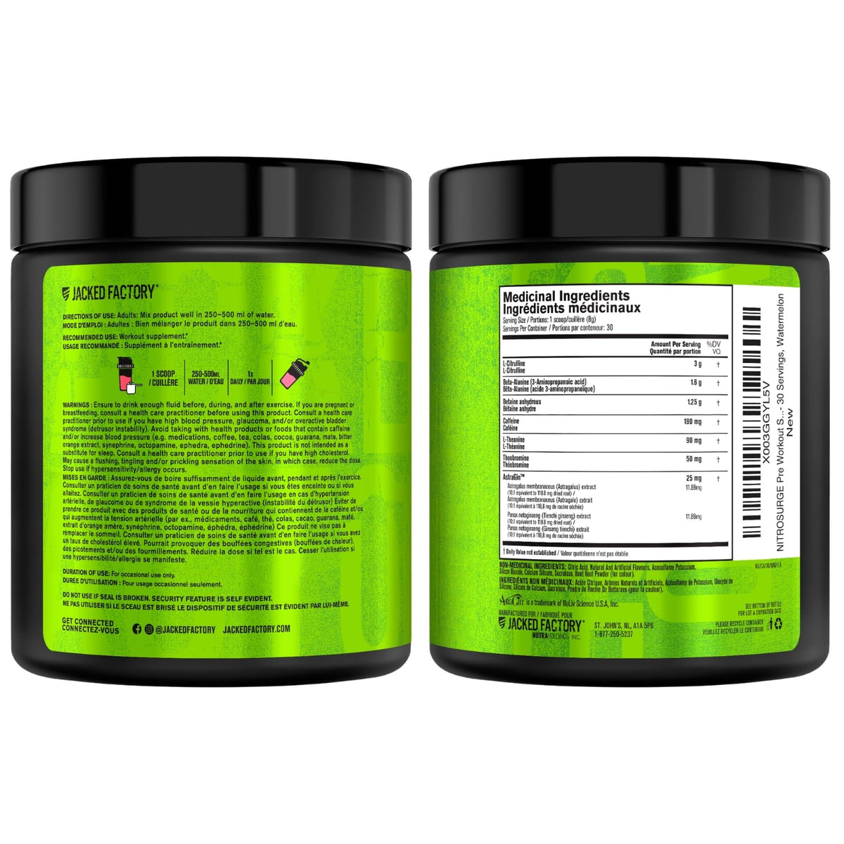 NITROSURGE Pre Workout Supplement - Endless Energy, Instant Strength Gains, Clear Focus, Intense Pumps - Nitric Oxide Booster & Preworkout Powder with Beta Alanine - 30 Servings, Watermelon 🍁 All In One Marketplace Canada