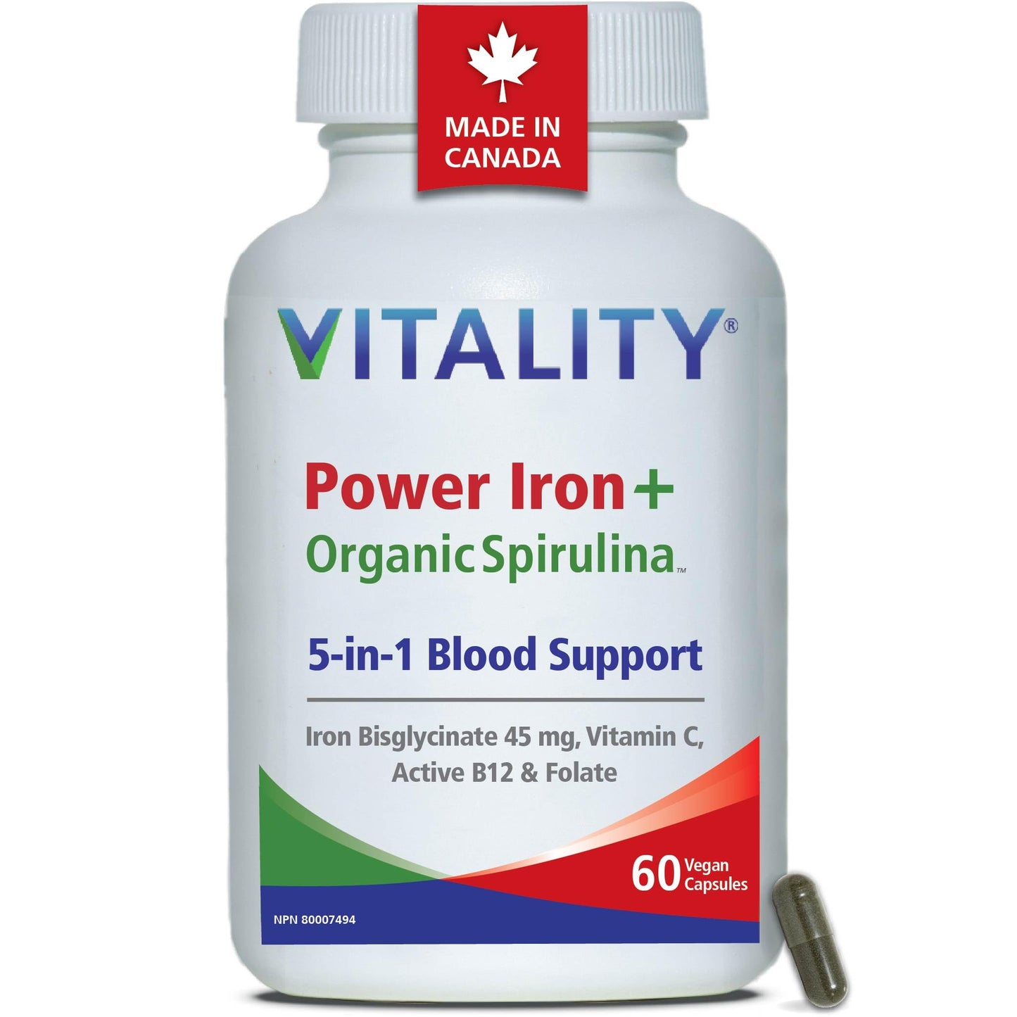 VITALITY Power Iron Supplement 45 mg – Gentle Iron, Vitamin C, B12 & Folate 🍁 All In One Marketplace Canada