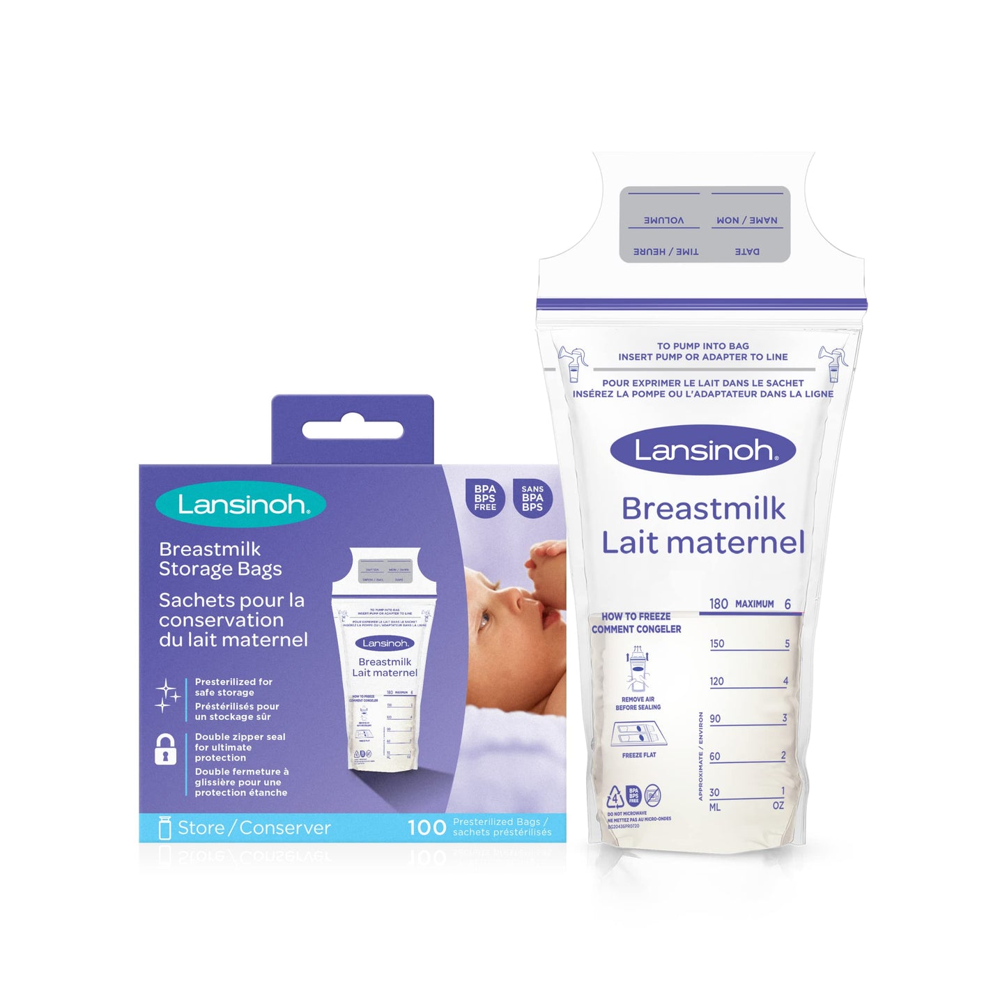 Lansinoh Breastmilk Storage Bags, 100 Count, Baby Essentials, Fast Freeze & Thaw Breast Milk Bags for Baby Bottle Feeding, Superior Strength & Stretch, 6 Ounce 🍁 All In One Marketplace Canada