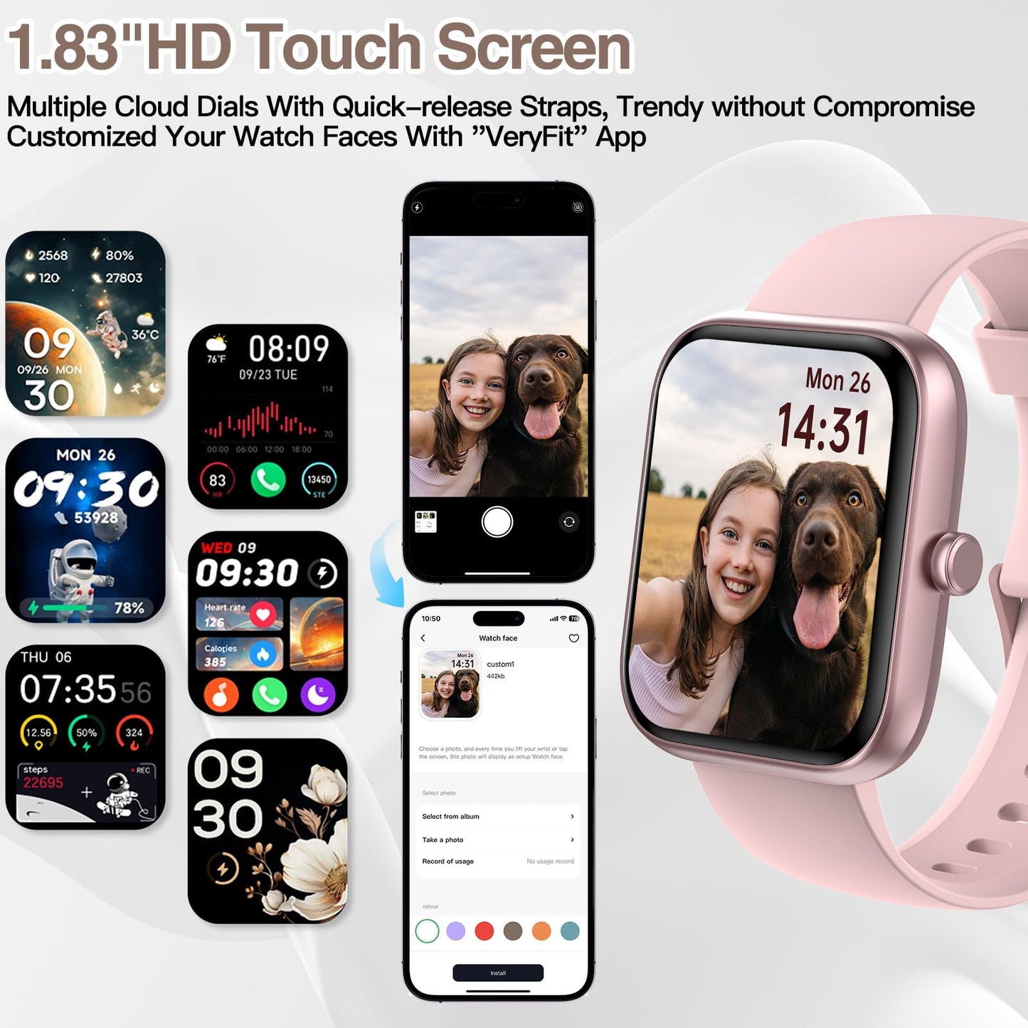 Smart Watch for Men Women with Bluetooth Call,Alexa Built-in Smartwatch,1.83"DIY Dial Fitness Watch with Sleep Heart Rate SpO2 Monitor,100+ Sport Mode,IP68 Waterproof Watch Compatible with Android iOS 🍁 All In One Marketplace Canada