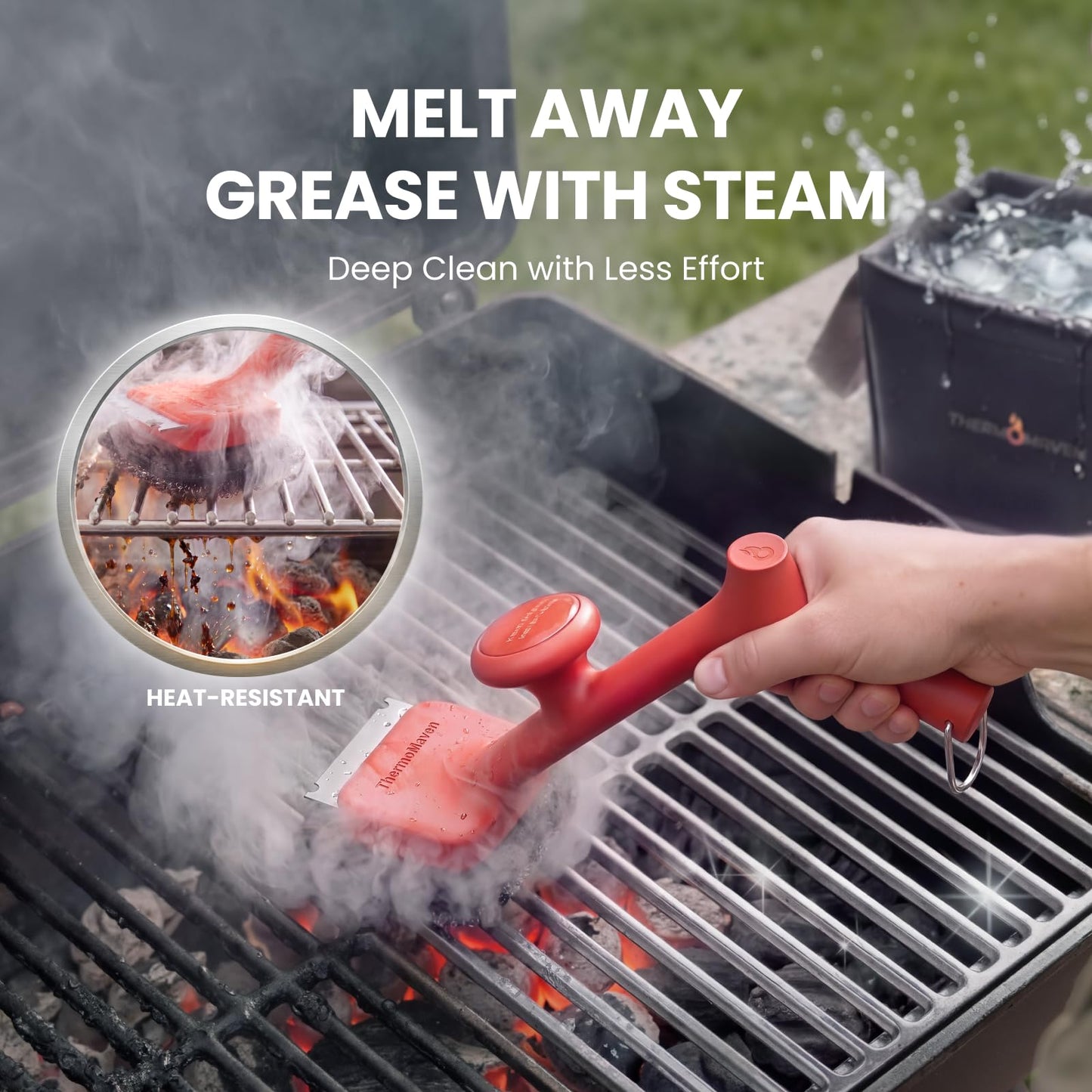 ThermoMaven BBQ Grill Brush Bristle Free - 17" Safe Steam Grill Cleaner Brush with Scraper and 3 Brush Heads for Porcelain/Gas/Charcoal Grill Outdoor Grill Barbecue Cleaner 🍁 All In One Marketplace Canada