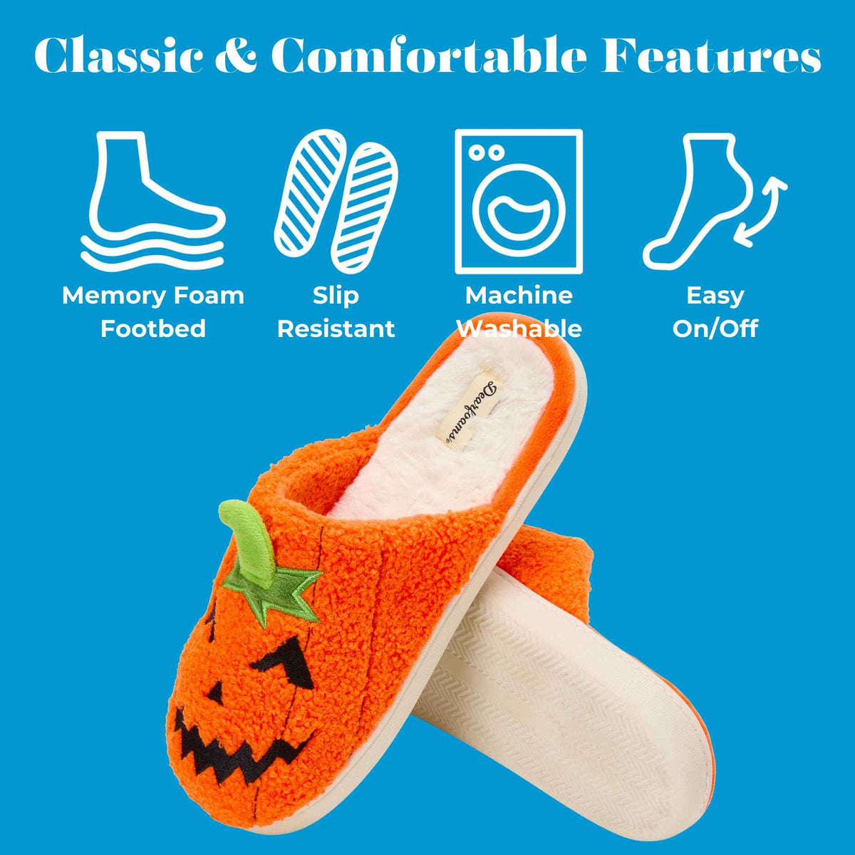 Dearfoams Unisex-Adult Spooky Fuzzy Halloween Pumpkin Jack O Lantern Slipper, Jack O Lantern, 13-14 Women/11-12 Men