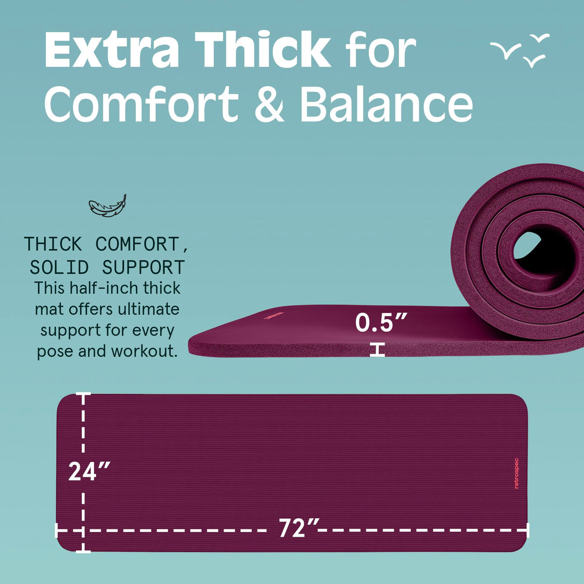 Retrospec Solana Yoga Mat 1" And 1/2" Thick With Nylon Strap for Men And Women - Non Slip Exercise Mat For Home Yoga, Pilates, Stretching, Floor And Fitness Workouts 🍁 All In One Marketplace Canada