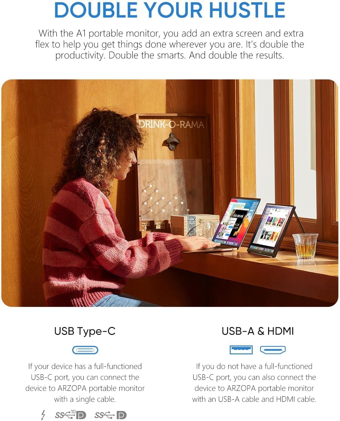 ARZOPA Portable Monitor 15.6'' FHD 1080P Kickstand Portable Laptop Monitor IPS Computer External Screen USB C HDMI Display for PC MAC Phone Xbox PS5 - A1 🍁 All In One Marketplace Canada