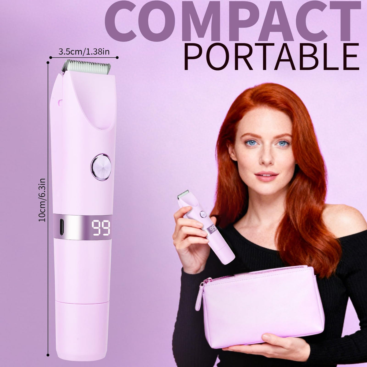 Beanify 2-in-1 Electric Shaver & Bikini Trimmer With LED Display for Women & Men，IPX7 Waterproof Wet/Dry Electric Razor With Dual Head , Rechargeable Painless Body & Facial Hair Remover, Travel-Size (Purple) 🍁 All In One Marketplace Canada