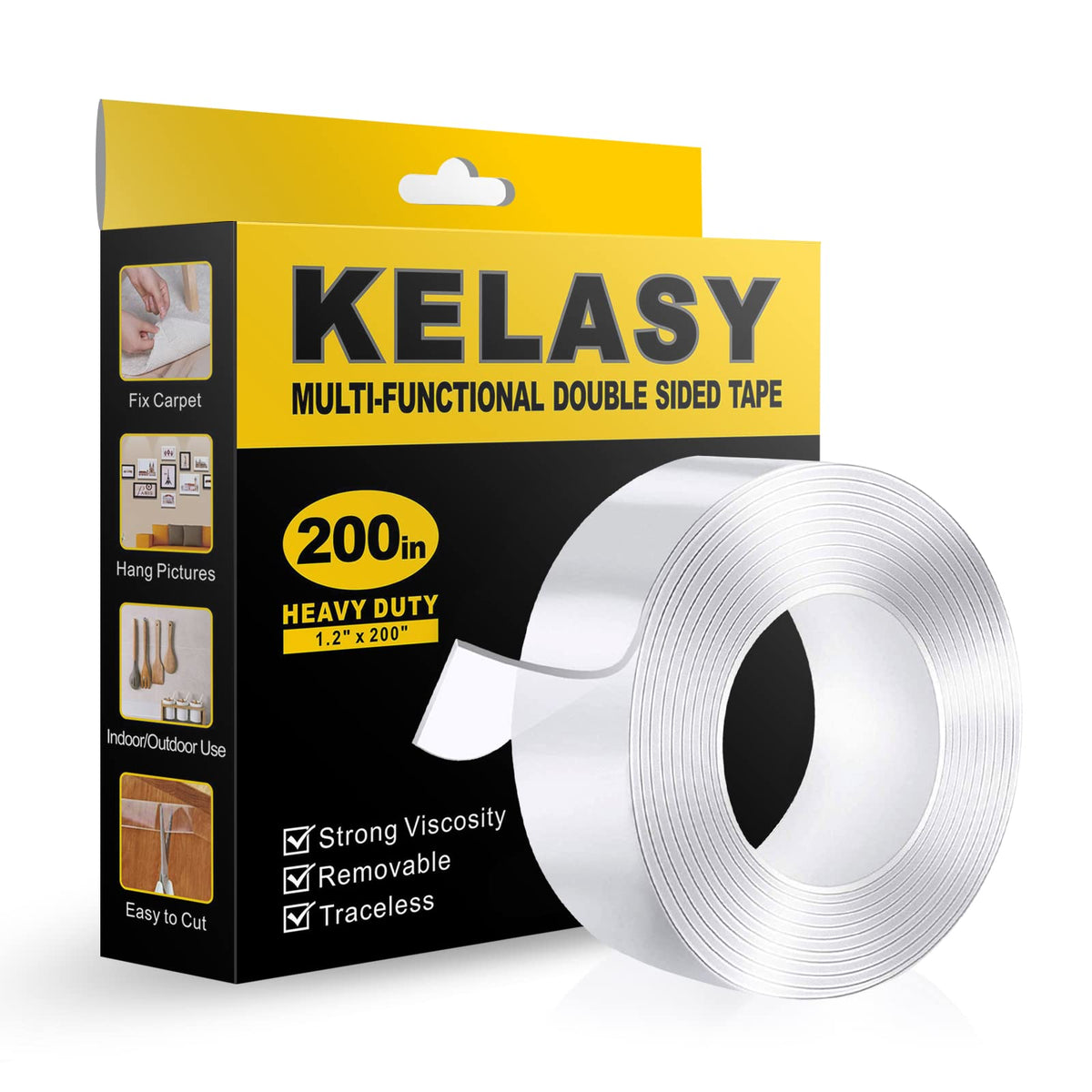 Double Sided Mounting Tape,1.2" x 200",Heavy Duty Removable Nano Adhesive Tape for Walls,Adhesive Strips Strong Sticky Gel Grip Tape,Transparent Poster Tape Wall Tape for Picture Carpet Decoration 🍁 All In One Marketplace Canada
