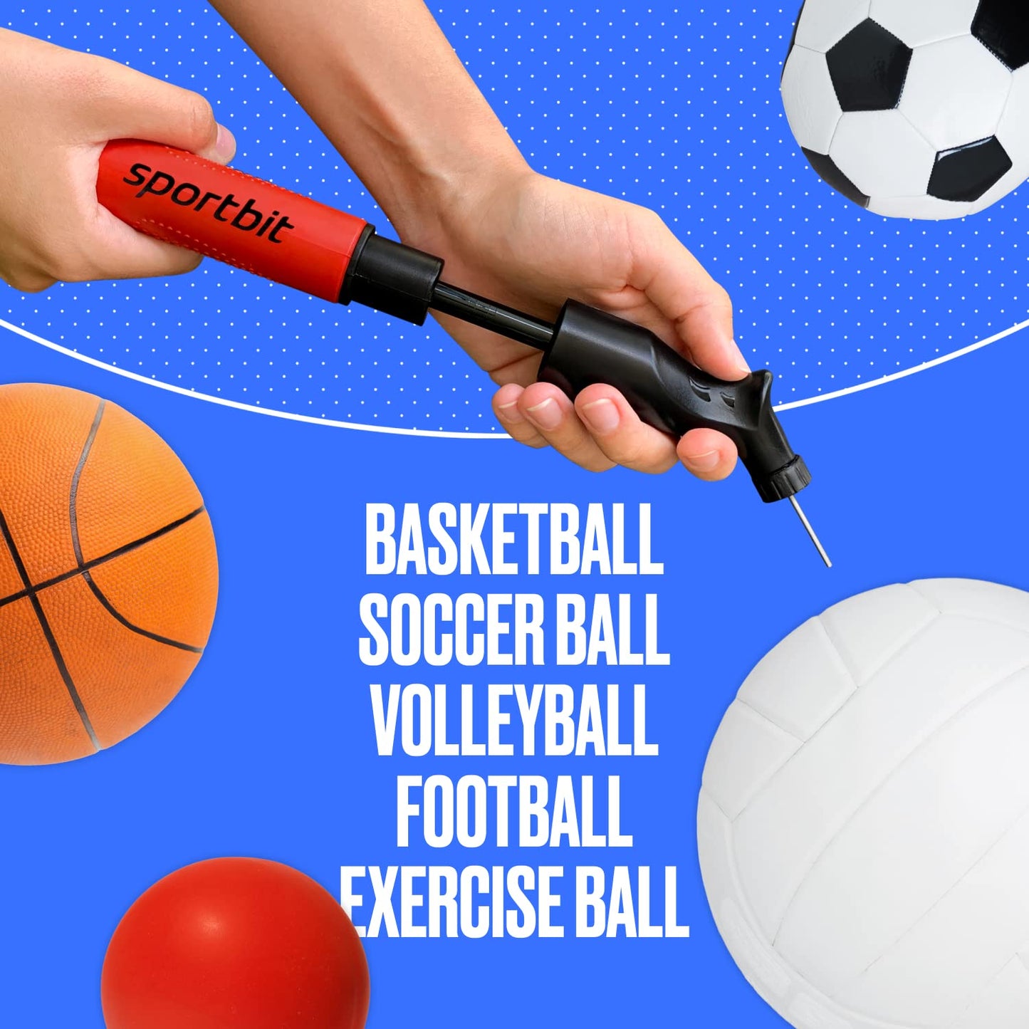 SPORTBIT Ball Pump for Sports Balls - Basketball Pump, Volleyball Pump, Football & Soccer Ball Air Pump - Hand Pump for All Sport Balls - Push & Pull Inflating System - Goes with 5 Needles Set 🍁 All In One Marketplace Canada
