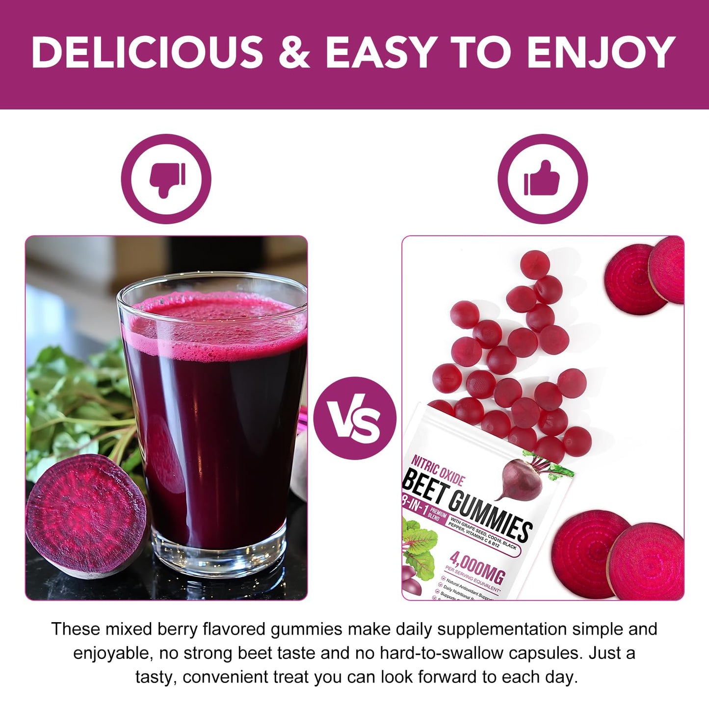 Beetroot Gummies, 90 Count - Non-GMO Beet Root Supplement for Healthy Circulation & Energy - Natural Vegan Fruit Flavor 🍁 All In One Marketplace Canada