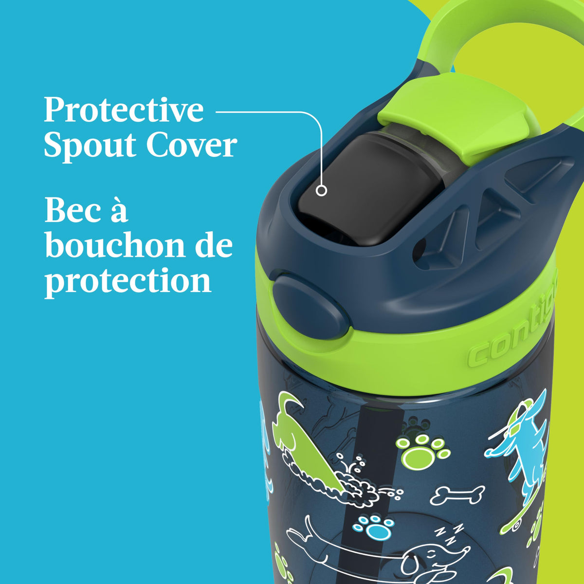 Contigo Kids Aubrey Straw Water Bottle with Leak-Proof Lid, BPA-Free Plastic, Dishwasher Safe, Lime with Dogs, 14 oz (414 mL) 🍁 All In One Marketplace Canada