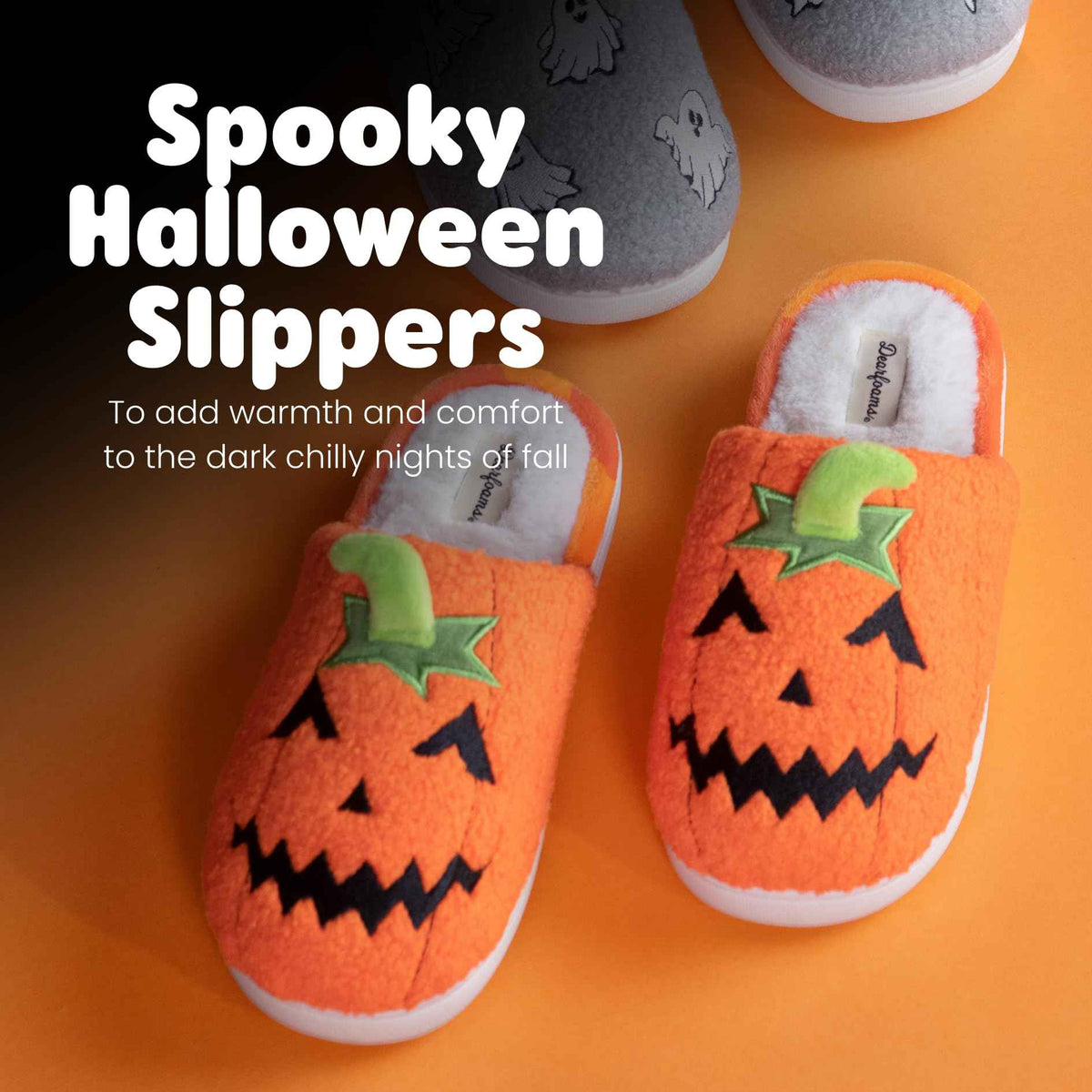 Dearfoams Unisex-Adult Spooky Fuzzy Halloween Pumpkin Jack O Lantern Slipper, Jack O Lantern, 5-6 Women/3-4 Men