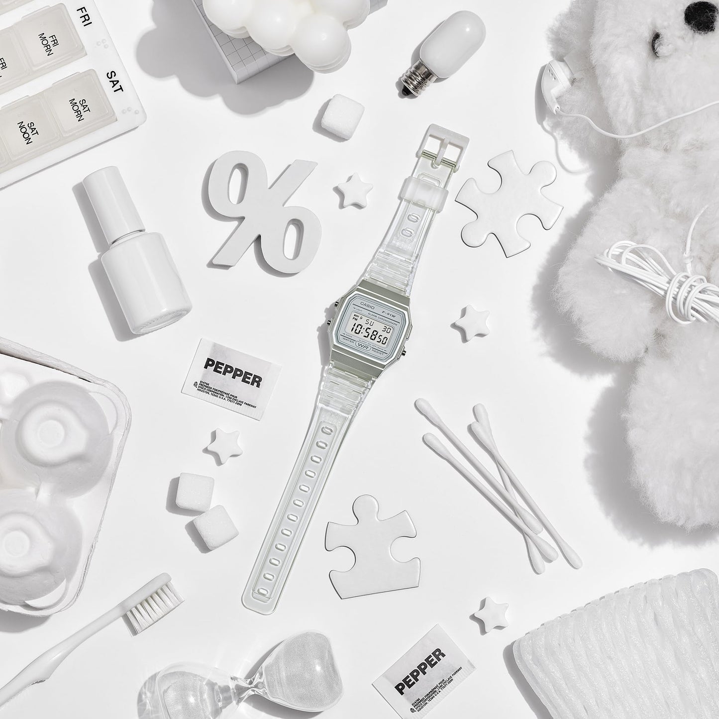 Casio Quartz Watch with Resin Strap, Clear, 20 (Model: F-91WS-7CF) 🍁 All In One Marketplace Canada