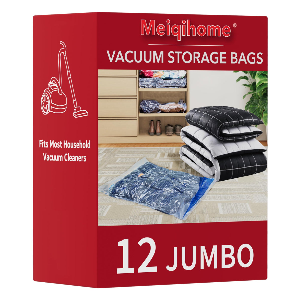Vacuum Storage Bags 12 Jumbo, Space Saver Sealer Bags, Compression Bags for Clothes, Pillows, Comforters, Blankets, Bedding 🍁 All In One Marketplace Canada