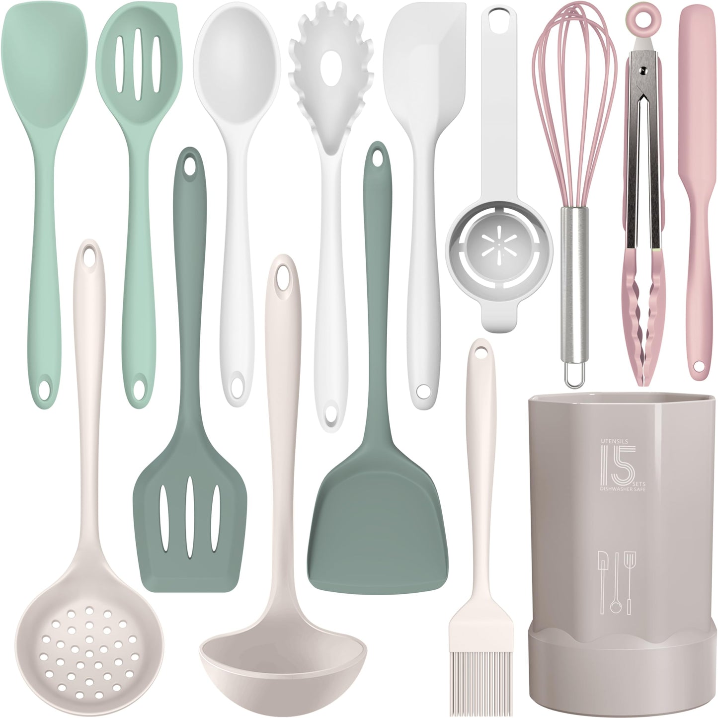 Silicone Cooking Utensils Set - 446°F Heat Resistant Silicone Kitchen Utensils,Spatula,Spoon, All Clad Kitchen Utensil Sets Gadgets Tools for Nonstick Cookware,Dishwasher Safe BPA Free (Multicolor) 🍁 All In One Marketplace Canada