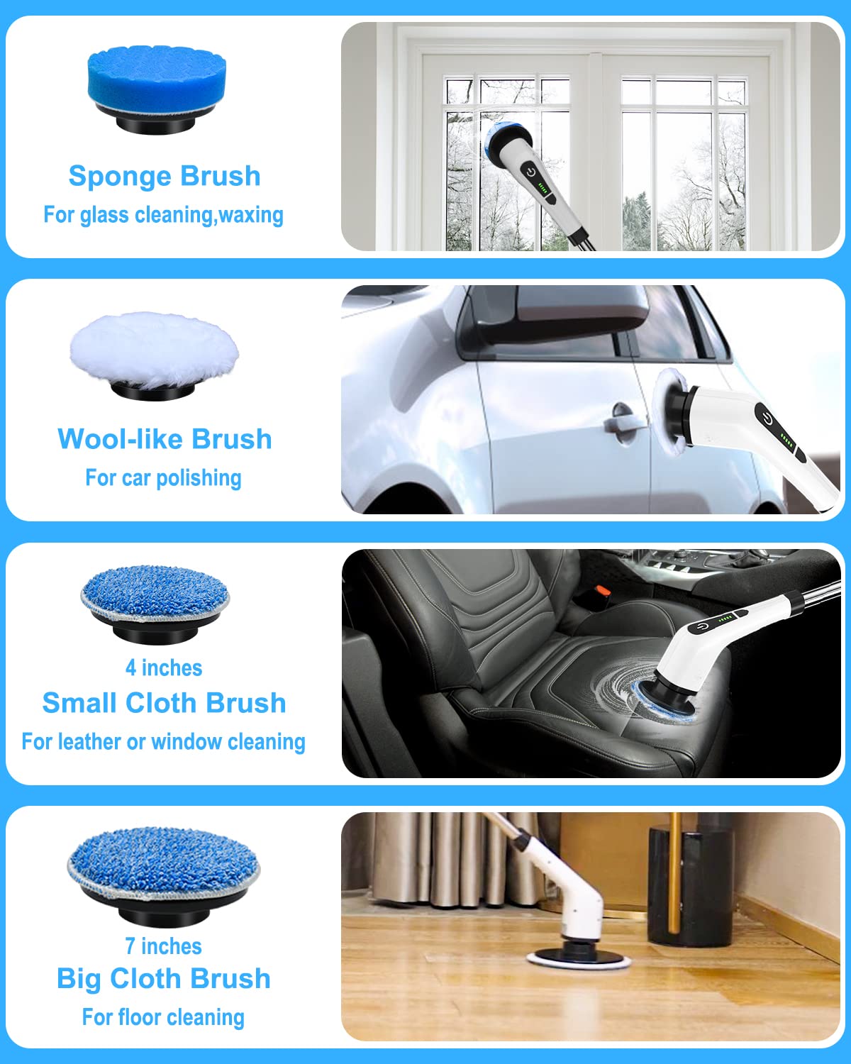Leebein Electric Spin Scrubber, Cordless Cleaning Brush with 8 Replaceable Brush Heads, Tub and Floor Tile Power Scrubber Dual Speed with Adjustable & Detachable Handle for Bathroom Cleaning 🍁 All In One Marketplace Canada