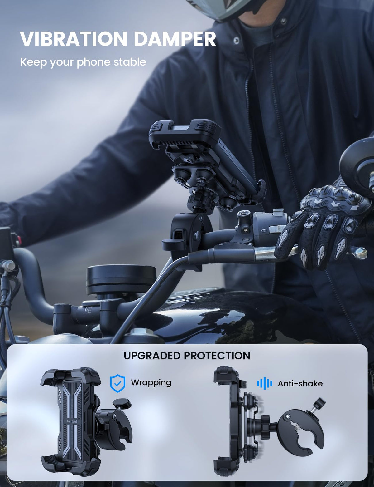 Lamicall Motorcycle Phone Mount Holder - [Dual Vibration Dampener] Anti Shake Motorcycle Phone Mount with Upgraded Handlebar Clamp, Bike Phone Mount for iPhone 14 15 Pro Max 16 17 Pro, 4.7-6.7" Phone 🍁 All In One Marketplace Canada