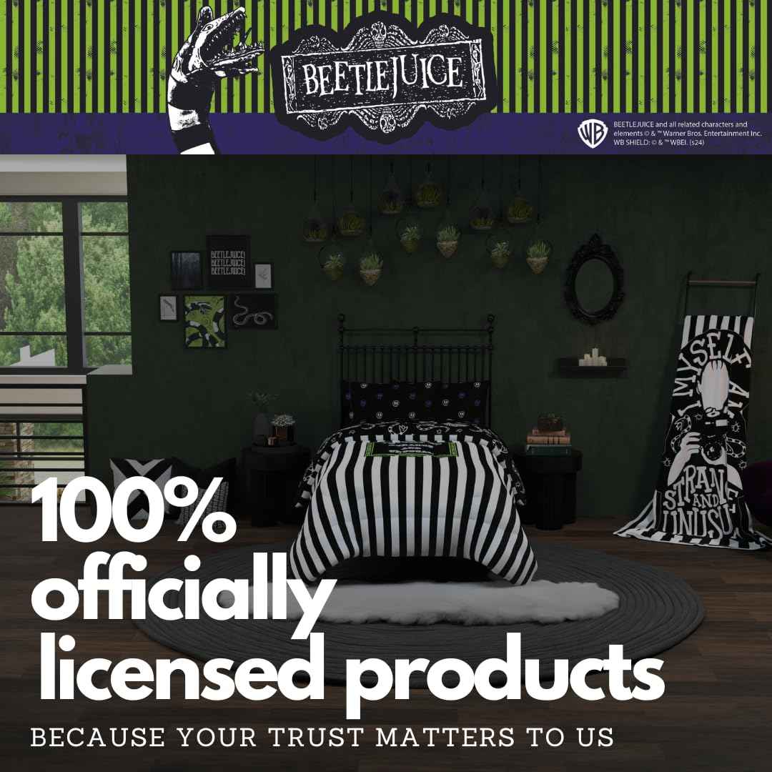 Franco Collectibles Beetlejuice Halloween Striped Bedding 4 Piece Super Soft Comforter and Sheet Set, Twin, (Officially Licensed Product)