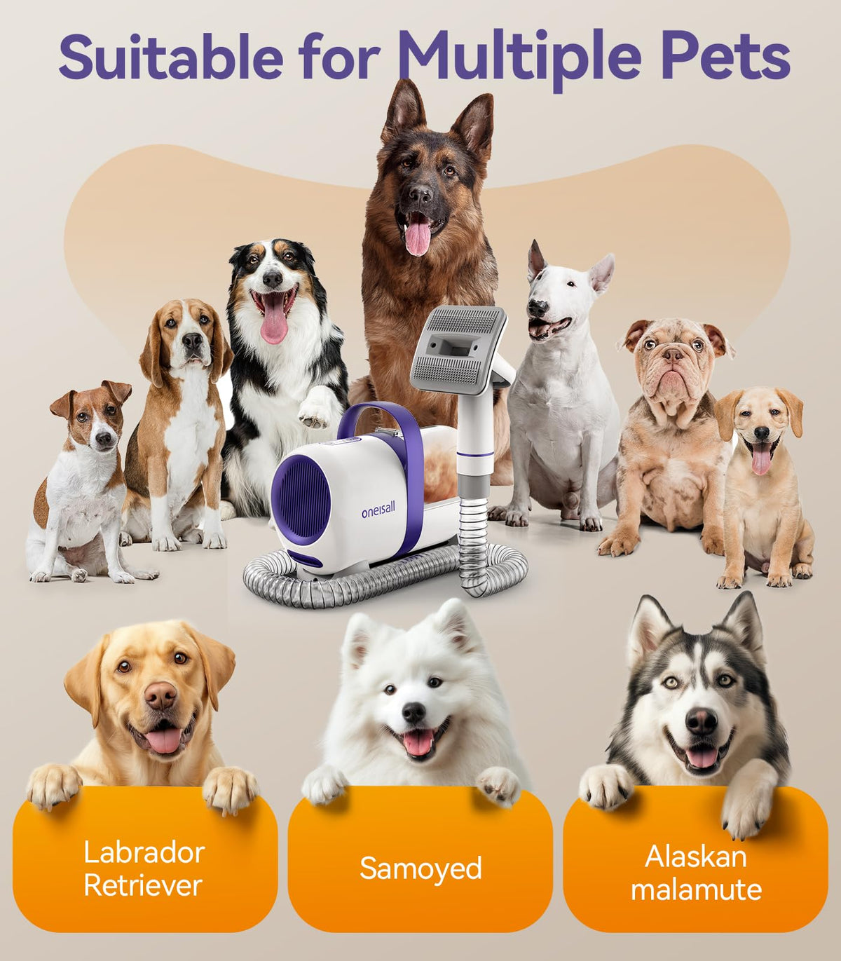 oneisall Dog Grooming Vacuum Kit: 15000Pa Shedding Brush with Grooming Tools, 3 Suction Low Noise, for Pet Thick and Undercoat, 1.5L Dust Cup, Dog Hair Vacuum, Home Cleaning, LM5 🍁 All In One Marketplace Canada