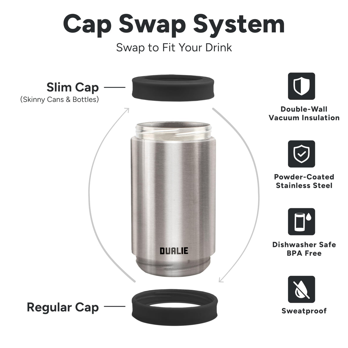 DUALIE 3 in 1 Insulated Can Cooler - Universal Size for 12 oz Cans, Slim Cans, and Bottles - Stainless 🍁 All In One Marketplace Canada