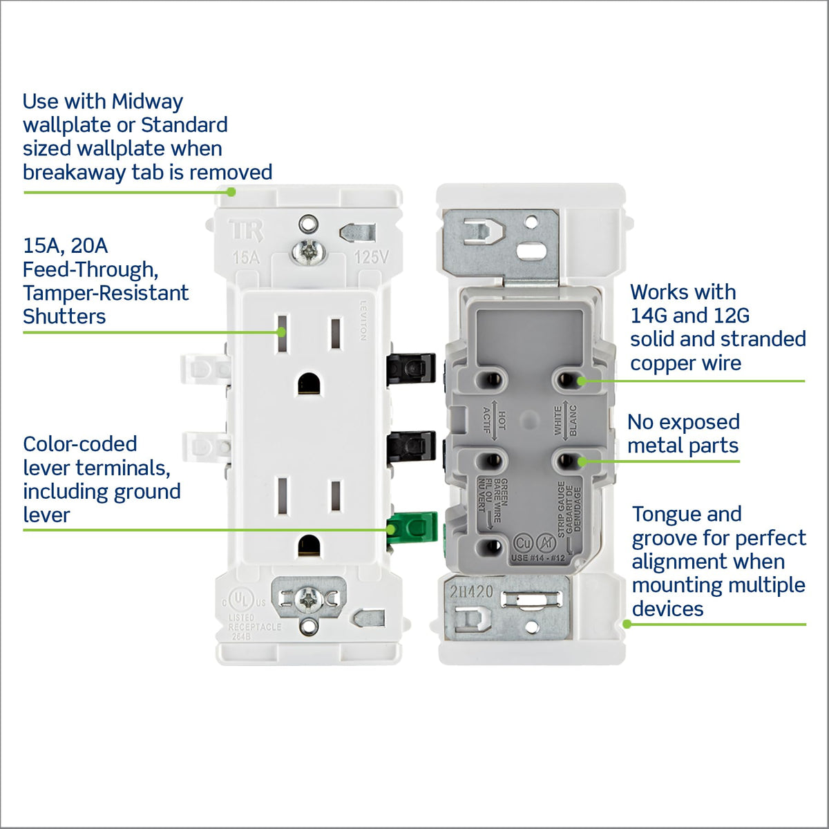Leviton Decora Edge, 10-Pack, 15 Amp Tamper-Resistant Duplex Wall Receptacle, E5325-0MW, White 🍁 All In One Marketplace Canada