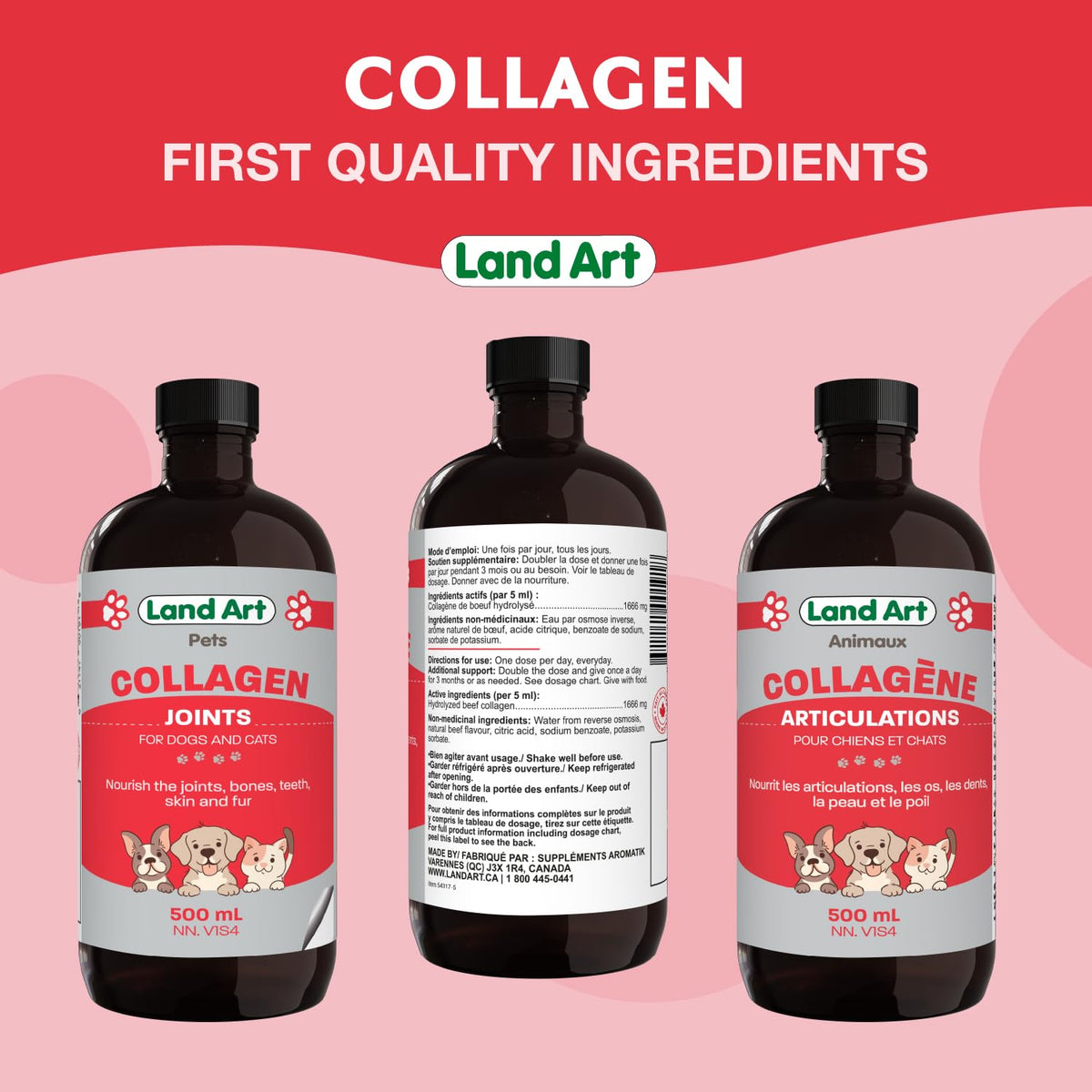 Pet Collagen Supplement - Grass Fed Beef Hydrolyzed - Natural Beef Flavour - Joint Care - Mobility & Health - Gluten, GMO & Sugar Free - for Dog & Cats - Made in Canada - 500ml 🍁 All In One Marketplace Canada
