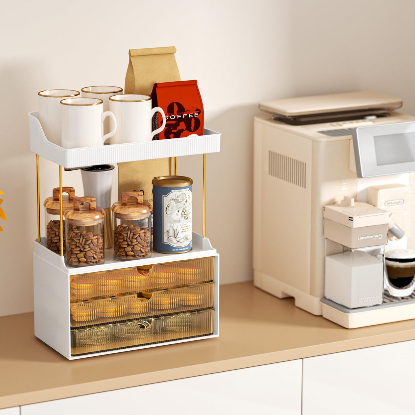 StorBin 3 Large Drawers Makeup Organizer - 5 Tier Bathroom Counter Organizers and Storage, Versatile Perfume Vanity Organizer, Ideal for Cosmetic, Large Skincare, Face Mask, Office Supplies, Amber 🍁 All In One Marketplace Canada