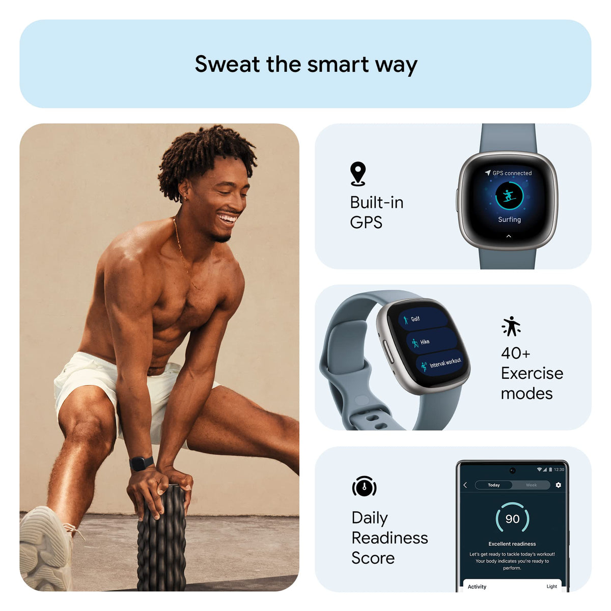 Google Fitbit Versa 4 Fitness Smartwatch with Daily Readiness, Gps, 24/7 Heart Rate, 40+ Exercise Modes, Sleep Tracking and More, Waterfall Blue/platinum, One Size (S and L Bands Included) 🍁 All In One Marketplace Canada