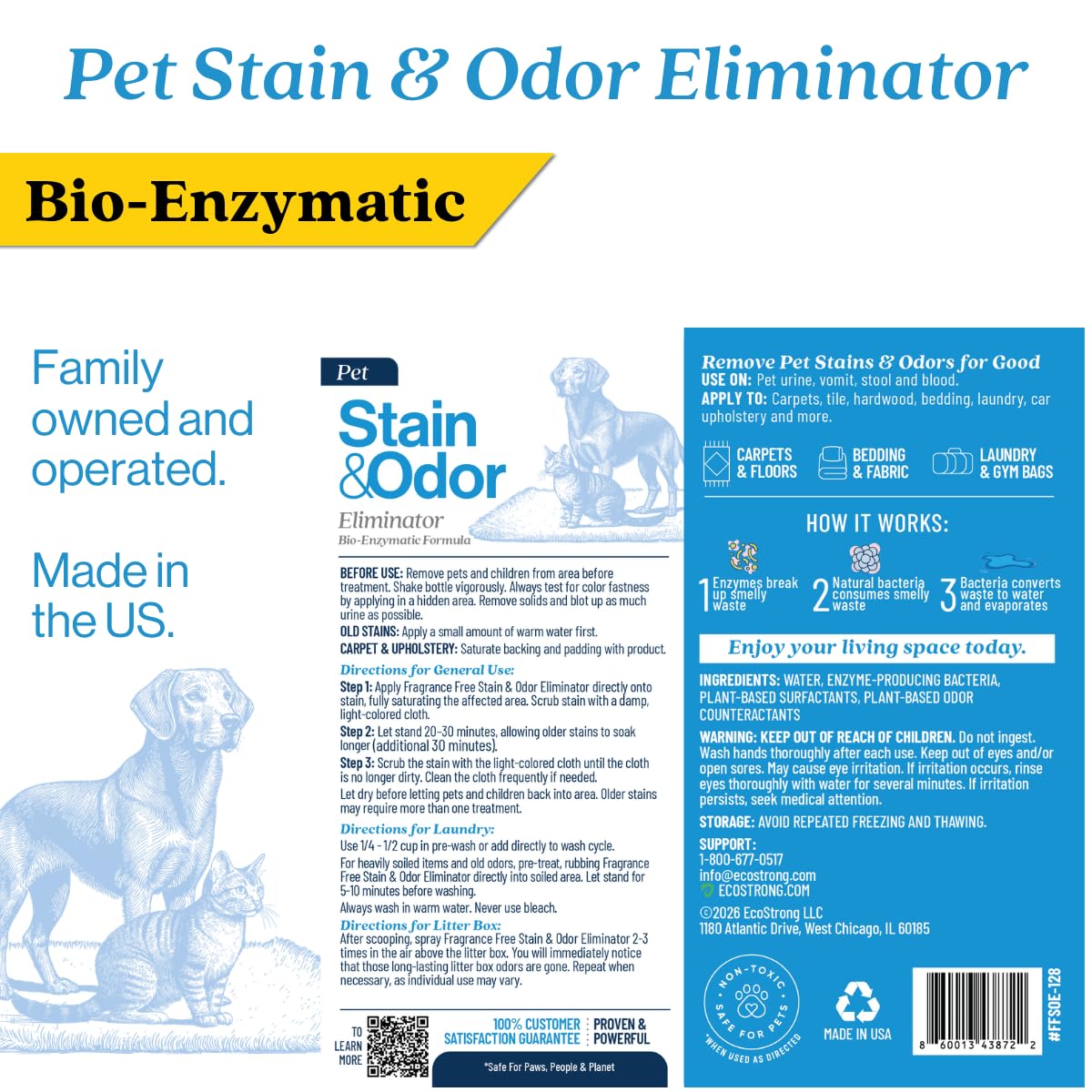 Eco Strong Pet Stain and Odor Remover - Cat Urine Enzyme Cleaner Destroyer, Urine Destroyer for Dogs, Pet Urine Enzyme Cleaner - 128 Oz 🍁 All In One Marketplace Canada