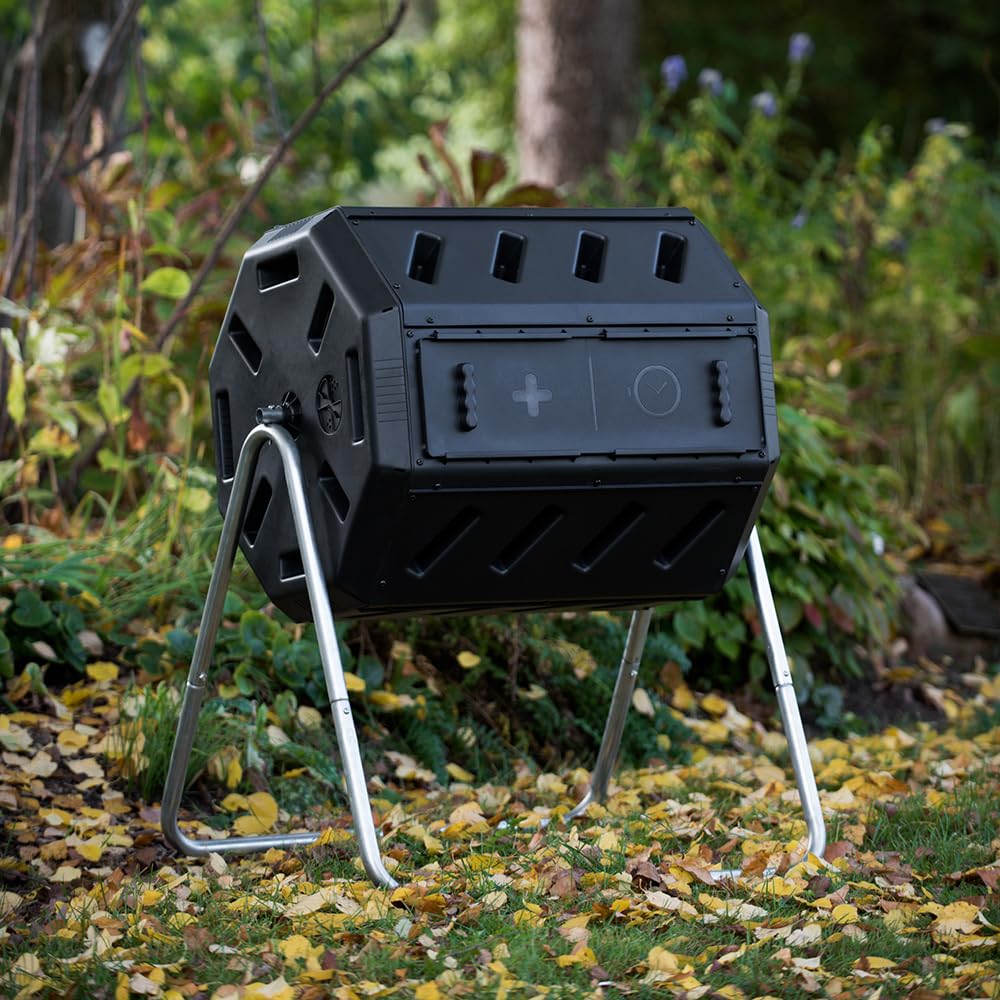FCMP Outdoor IM4000 Dual Chamber Tumbling Composter Canadian-Made, 100% Recycled Resin - Outdoor Rotating Compost Tumbler Bin for Garden, Kitchen, and Yard Waste, Black (37 Gallon) 🍁 All In One Marketplace Canada