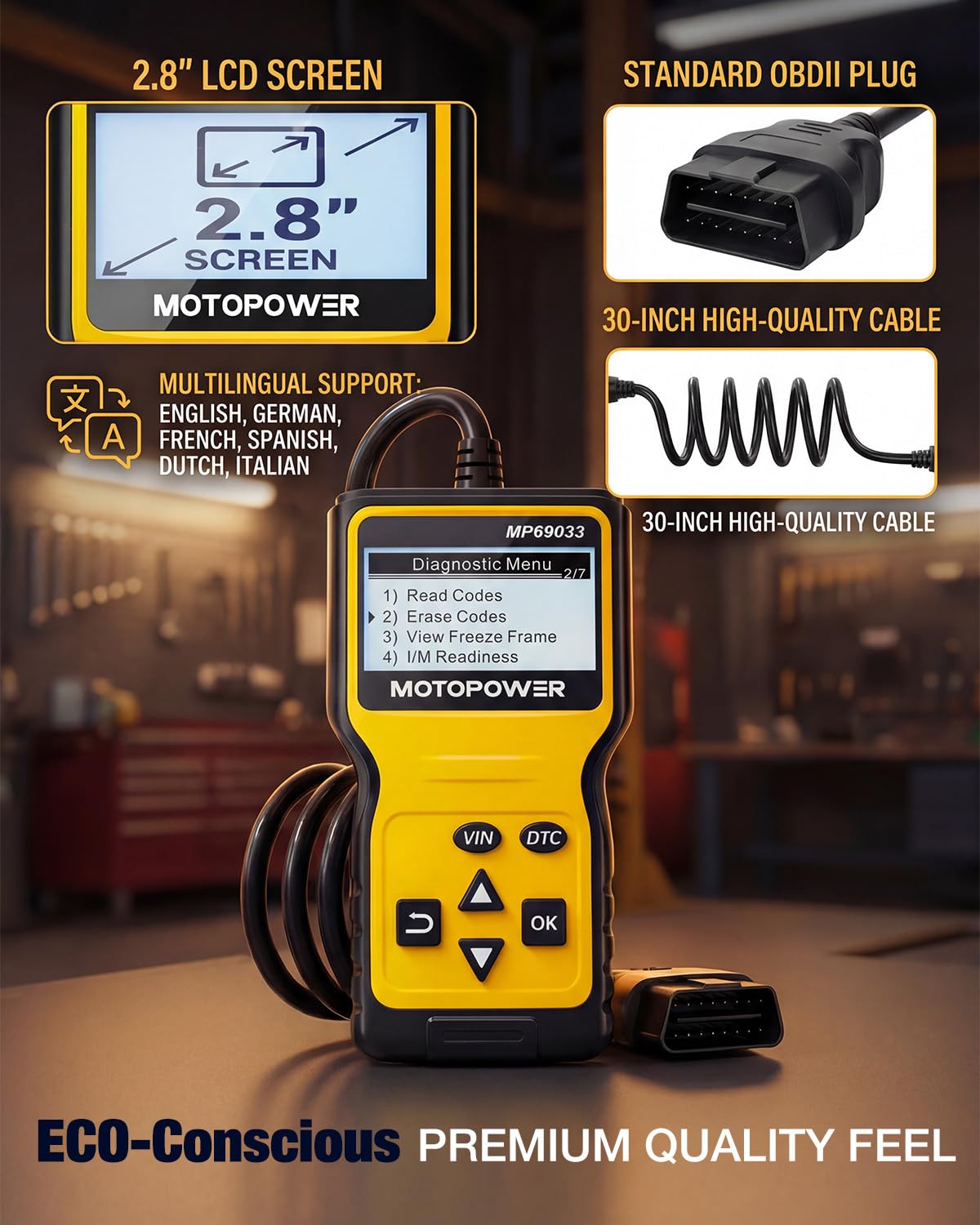 MOTOPOWER MP69033 Car OBD2 Scanner Code Reader Engine Fault Scanner CAN Diagnostic Scan Tool for All OBD II Protocol Cars Since 1996, Yellow 🍁 All In One Marketplace Canada
