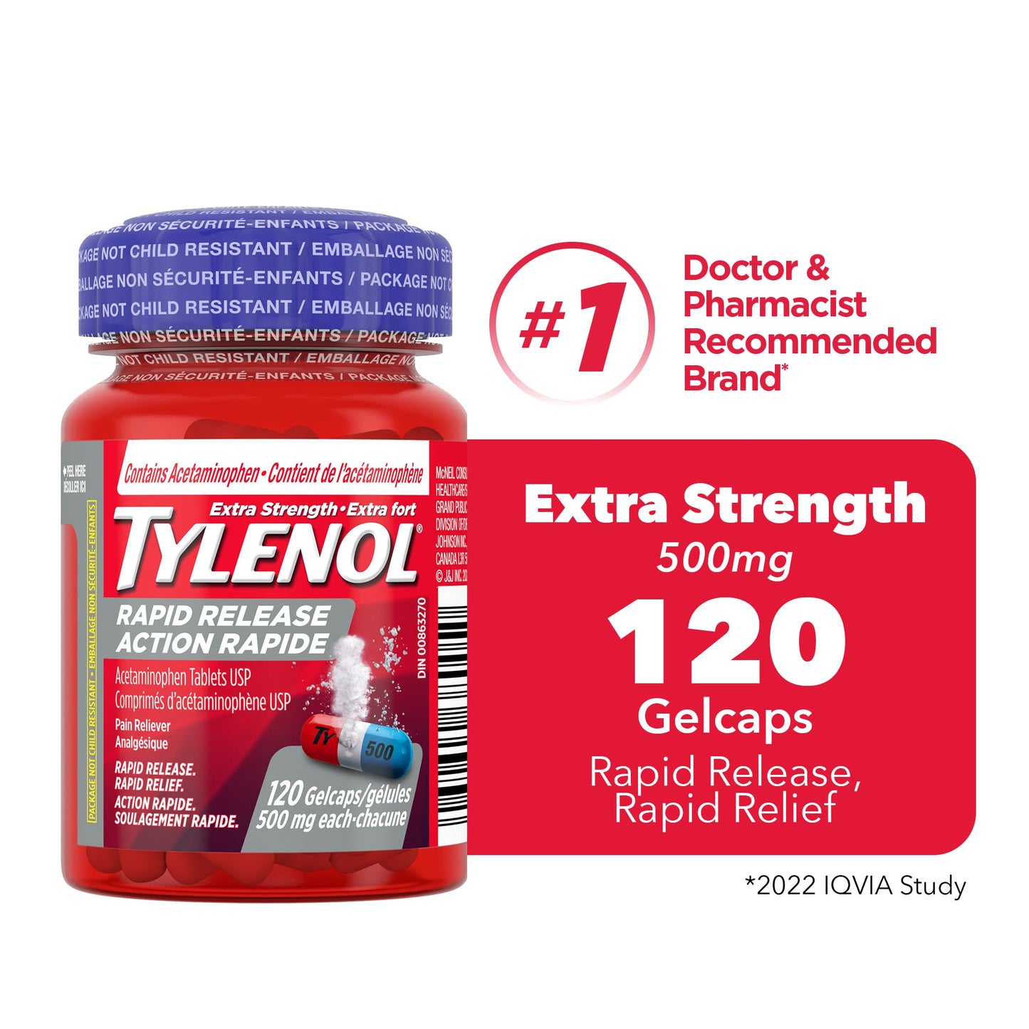 Tylenol Extra Strength Pain Reliever Medicine for Headache, Back Pain and to Reduce Fever, Acetaminophen Rapid Release Gelcaps, 500mg, 120 Gelcaps 🍁 All In One Marketplace Canada