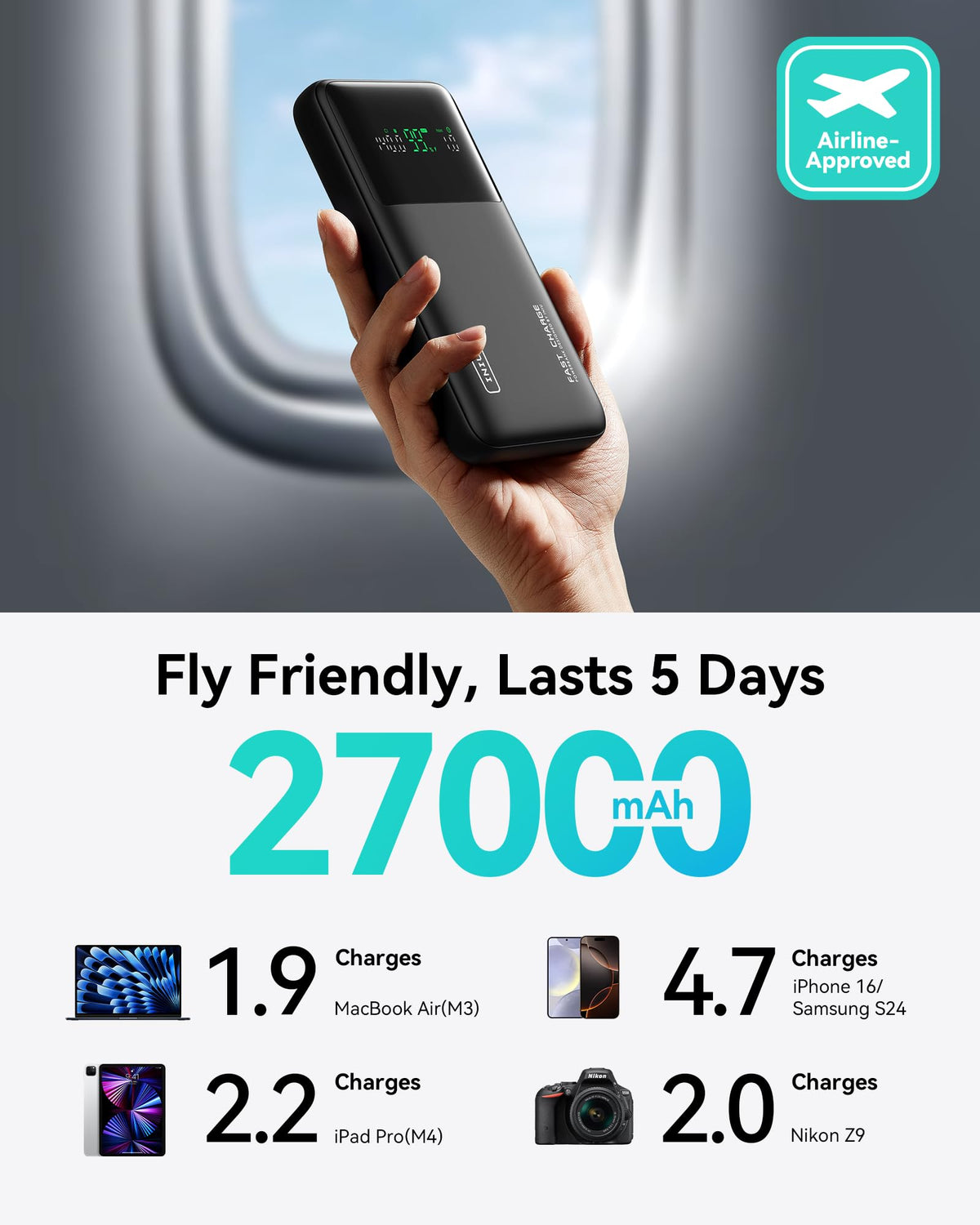 INIU 140W Laptop Power Bank, Flight-Safe 27000mAh High Capacity Portable Charger with USB C Cable, Digital Display Phone Charger, 3 Ports Travel External Battery Pack for MacBook iPad Steam Deck etc 🍁 All In One Marketplace Canada