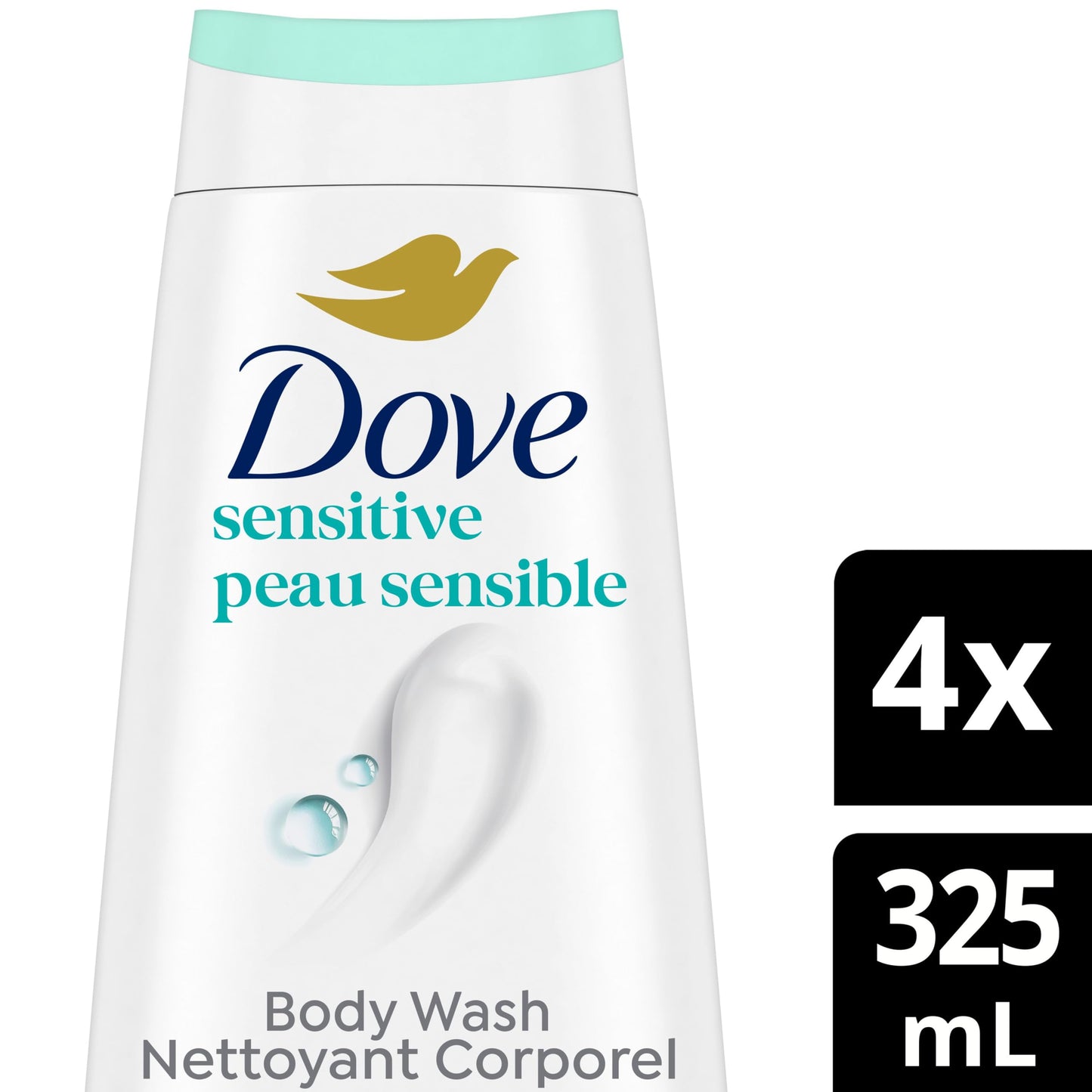 Dove Sensitive Skin Body Wash For 24hr Lotion-Soft Skin, Hypoallergenic with No Sulfates No Parabens, 325mL (Pack of 4) 🍁 All In One Marketplace Canada