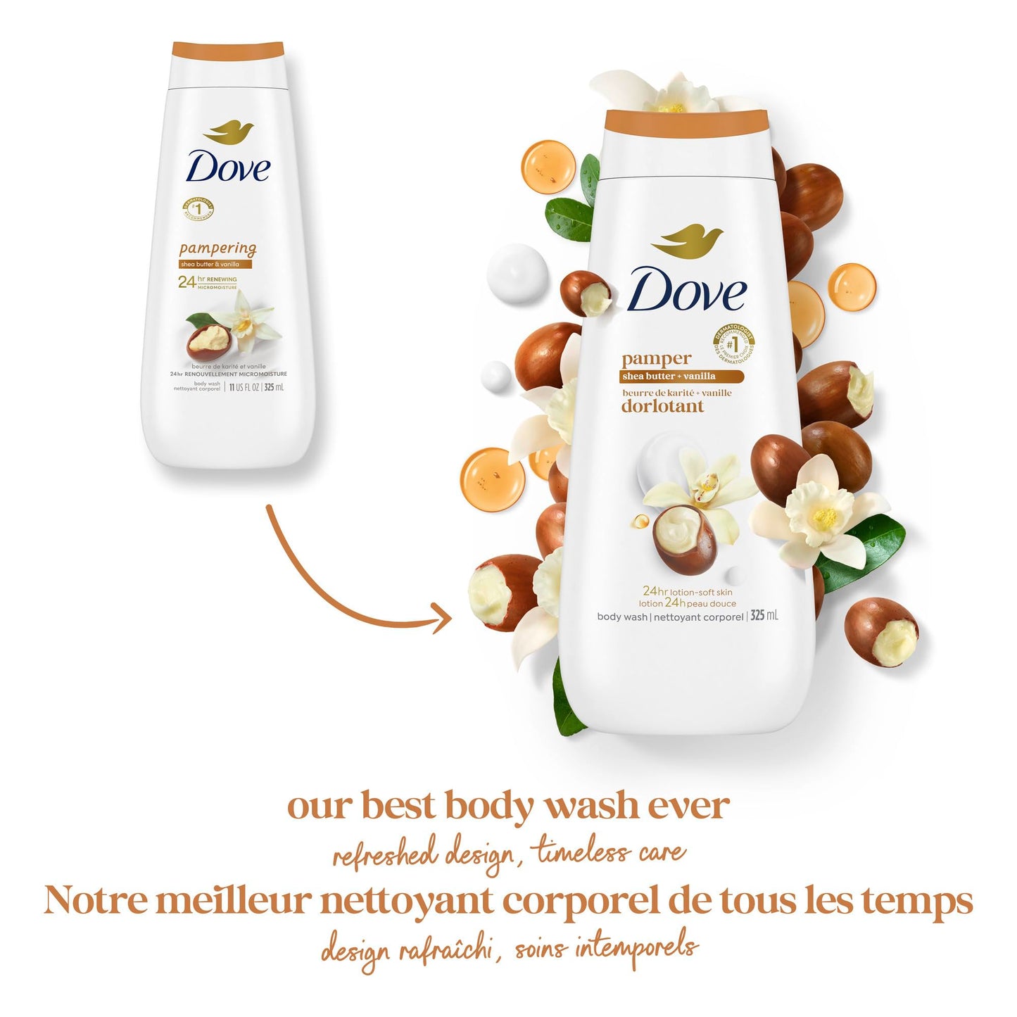 Dove Body Wash for Renewed, Healthy-Looking Skin, Pampering Shea Butter & Vanilla, Gentle Skin Cleanser with 24hr Renewing MicroMoisture, 325mL (Pack of 4) 🍁 All In One Marketplace Canada