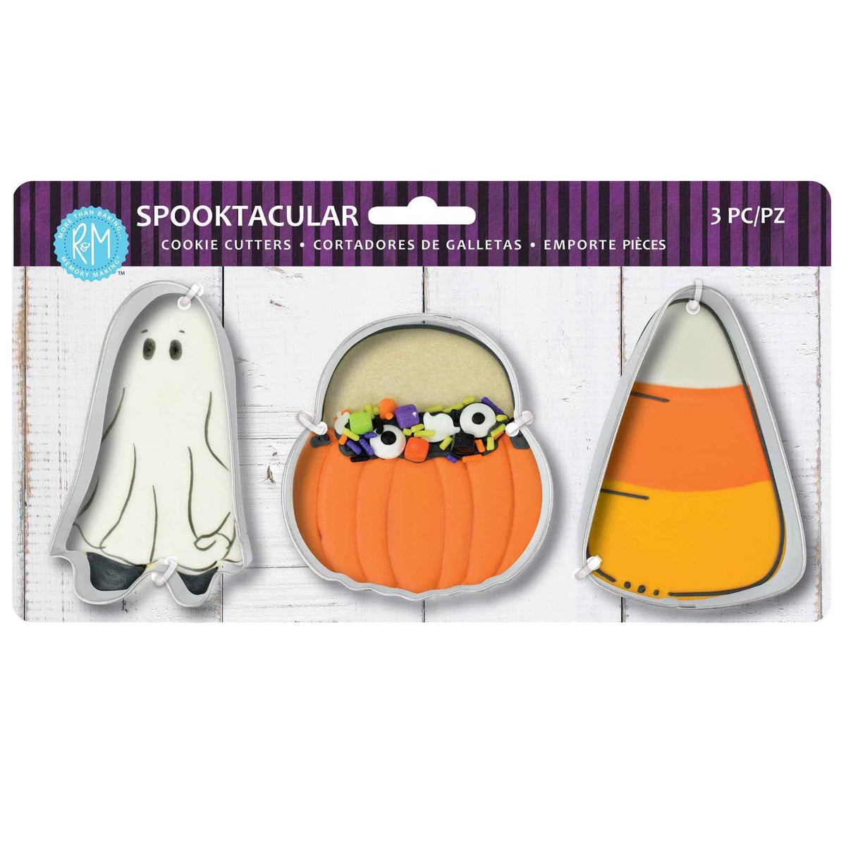 R&M Halloween/Spooktacular Cookie Cutter 3-Piece Set Stainless Steel – Includes Ghost, Pumpkin Bucket, Candy Corn