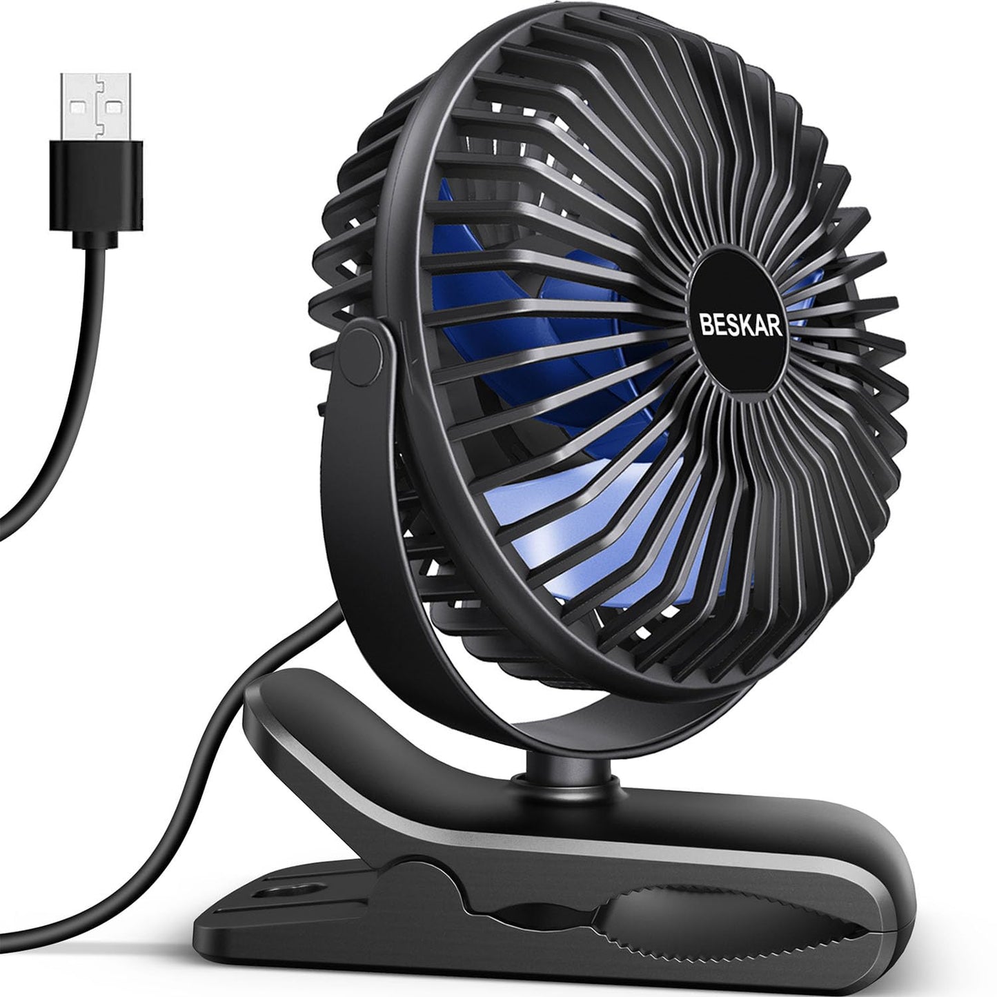 BESKAR USB Powered Clip on Fan, Portable Small Fan with Cord, 3 Speeds Strong Airflow, Personal Fan with Sturdy Clamp, Quiet Desk Fan & Clip Fan 🍁 All In One Marketplace Canada