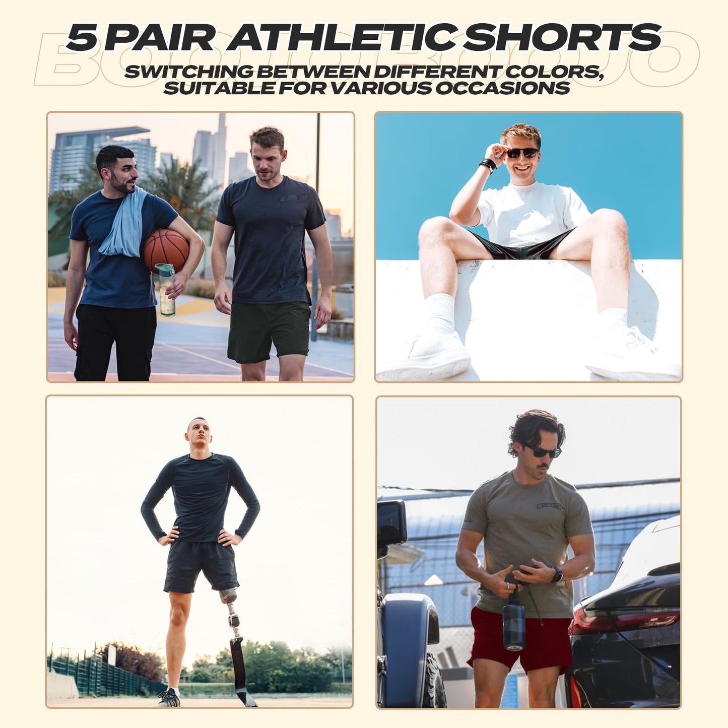 BOOJO 5 Pack Athletic Gym Mens Shorts - Workout Black Quick Dry Basketball Shorts with Pockets for Running Casual Activewear 🍁 All In One Marketplace Canada