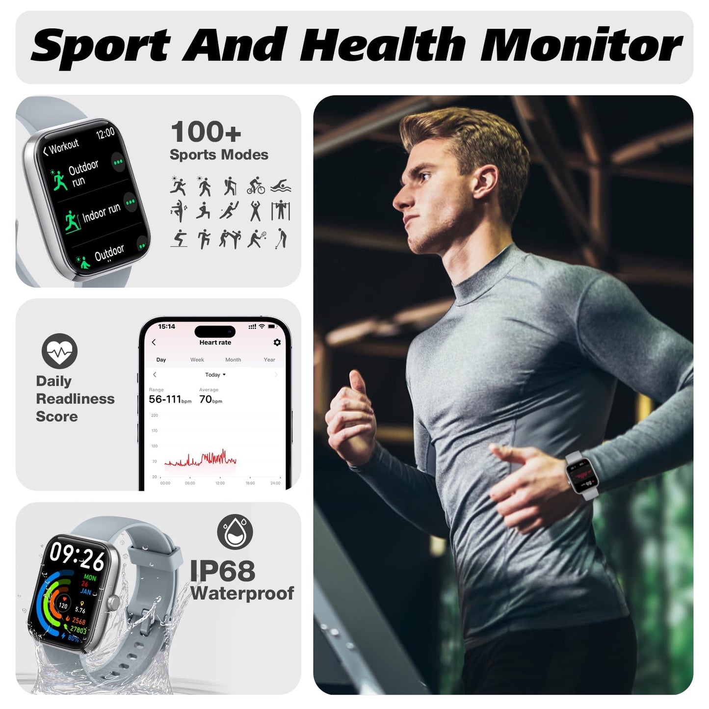 Smart Watch for Men Women with Bluetooth Call, Alexa Built-in, Heart Rate & Sleep Monitor, 1.83" DIY Dial Fitness Watch with 100+ Sport Modes, IP68 Waterproof, Compatible with Android iOS 🍁 All In One Marketplace Canada