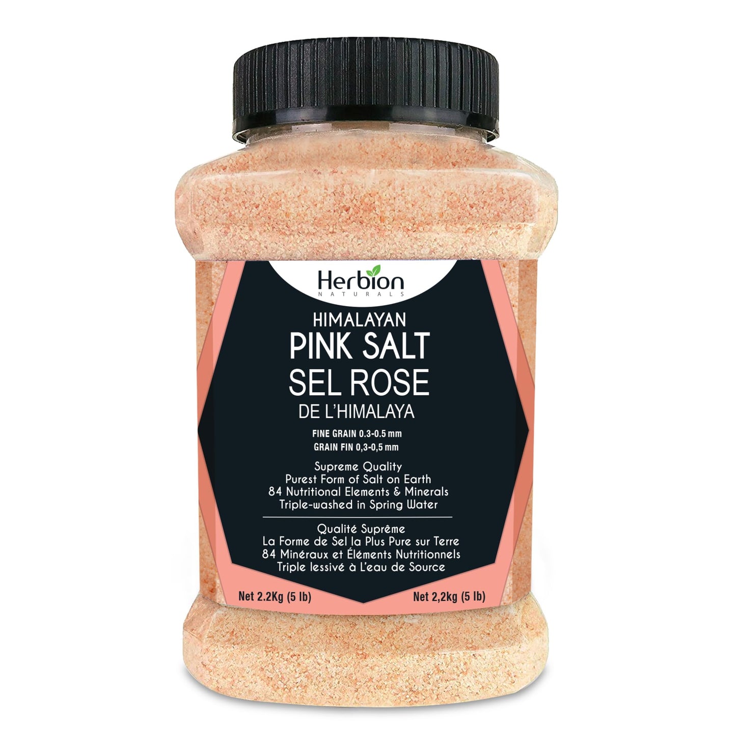 Herbion Naturals Himalayan Pink Salt - Fine Grain - 5 lb. (2.2 Kg) Unbreakable Jar - Kosher Certified - GMO-Free - Vegan - Supreme Quality - Chemical Free 🍁 All In One Marketplace Canada