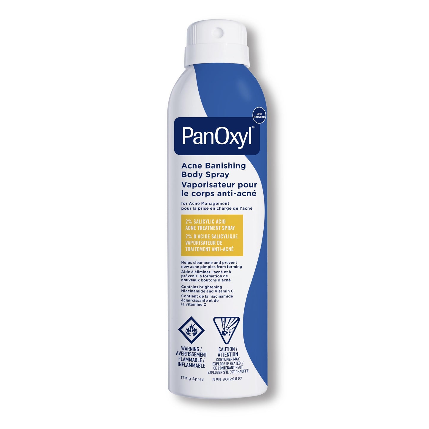 PanOxyl Acne Banishing Body Spray with 2% Salicylic Acid, Pimple Treatment to Help Clear Stubborn Breakouts, 360-Degree Spray Nozzle, Skin-Brightening Niacinamide, Vitamin C, Witch Hazel, Aloe, 170g 🍁 All In One Marketplace Canada
