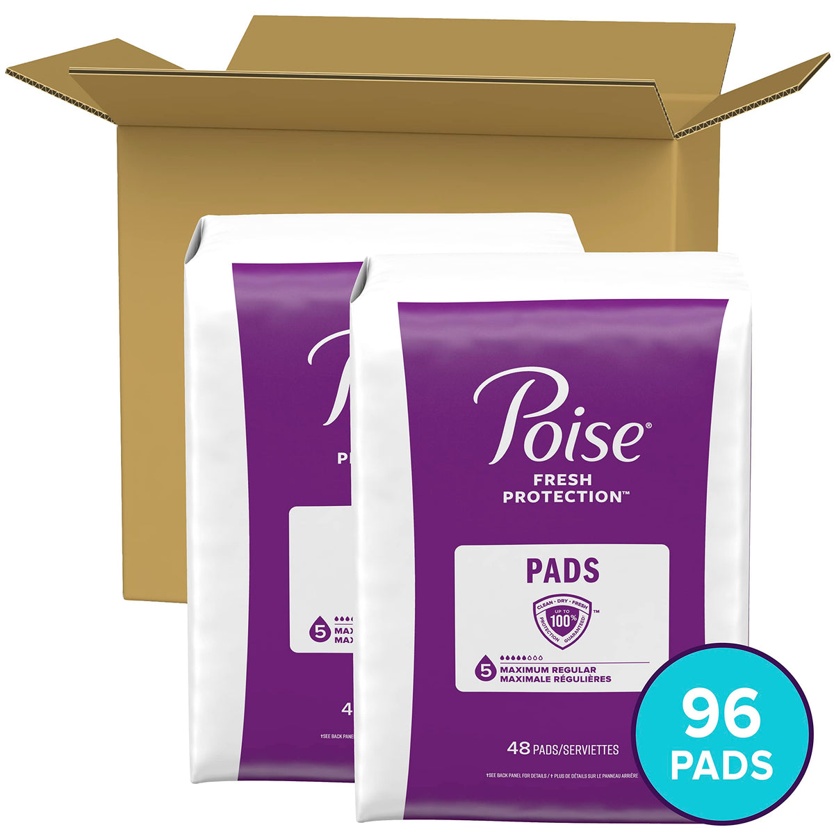 Poise Postpartum Incontinence Pads, Maximum Absorbency, Regular Length, 96 Count (2 packs of 48) 🍁 All In One Marketplace Canada