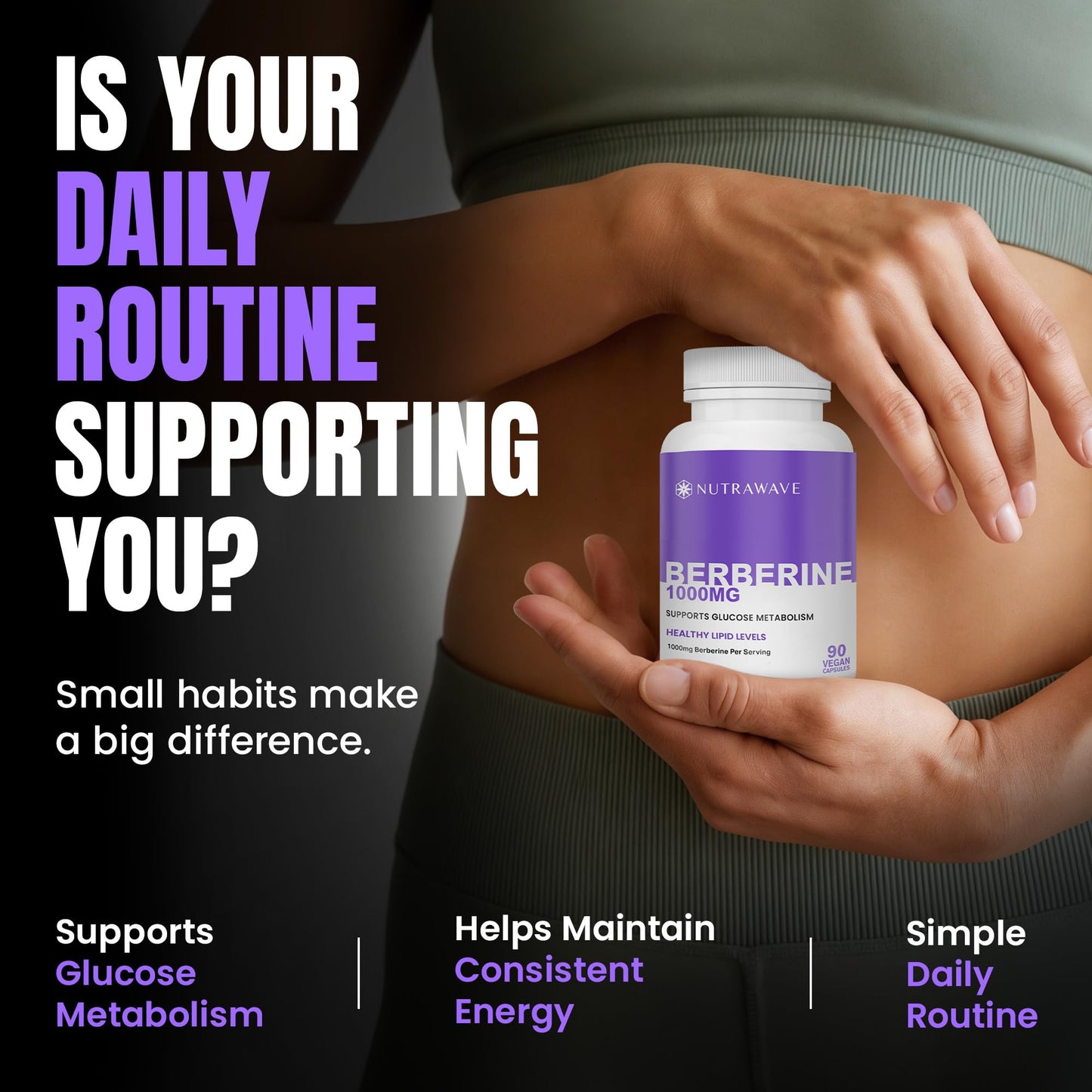 Nutrawave PURE Berberine MAXIMUM POTENCY 1000mg per Serving (2 capsules 500mg each) Supports Blood Sugar Levels, Healthy Lipid (Fat) and Glucose Metabolism. Non-GMO, Vegan, Gluten Free. 90 Easy to Swallow Capsules- 2 pack 🍁 All In One Marketplace Canada