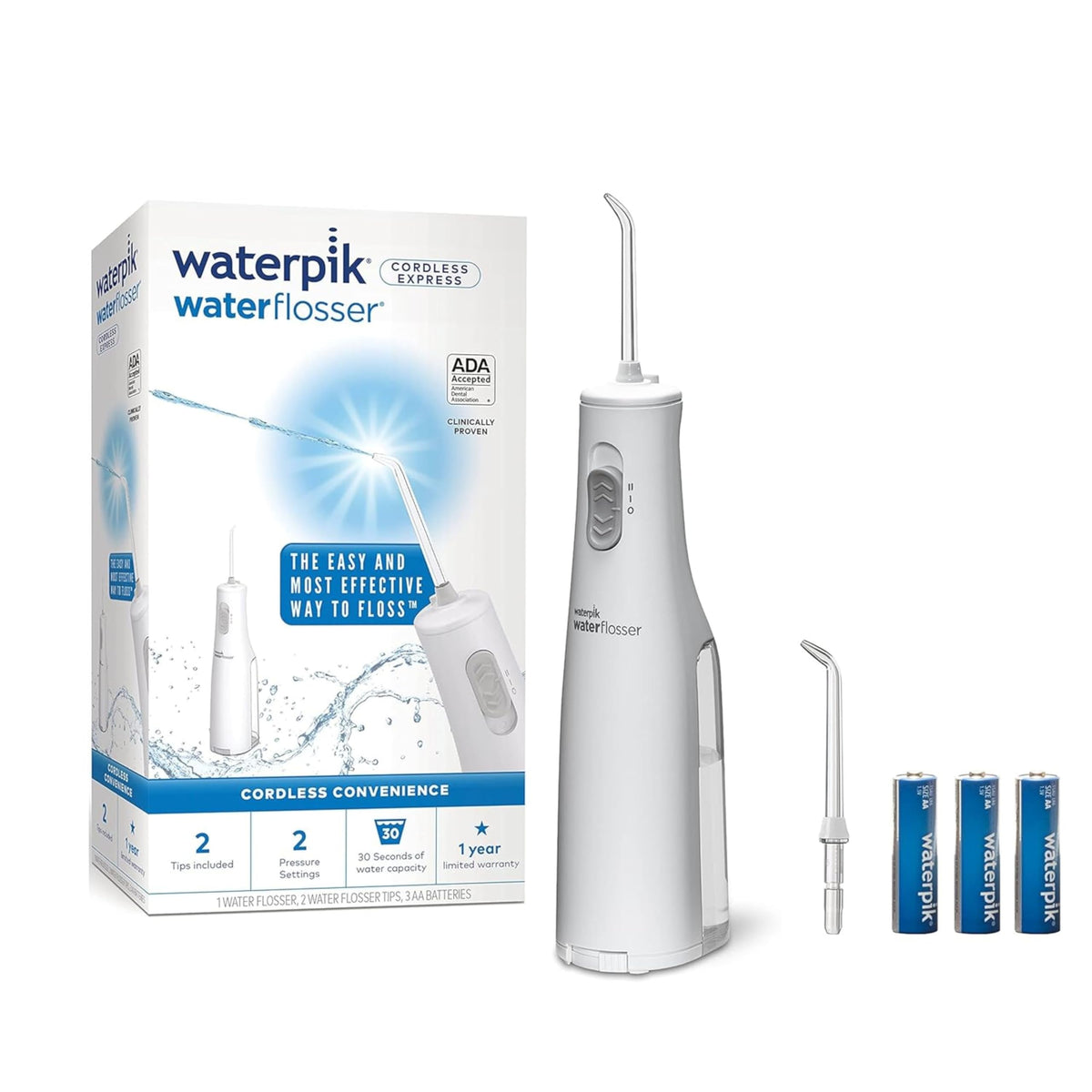 Waterpik Cordless Express Water Flosser, Battery Operated & Portable for Travel & Home, CDA Validated, Waterproof for Shower Use, White WF-02, Packaging May Vary 🍁 All In One Marketplace Canada