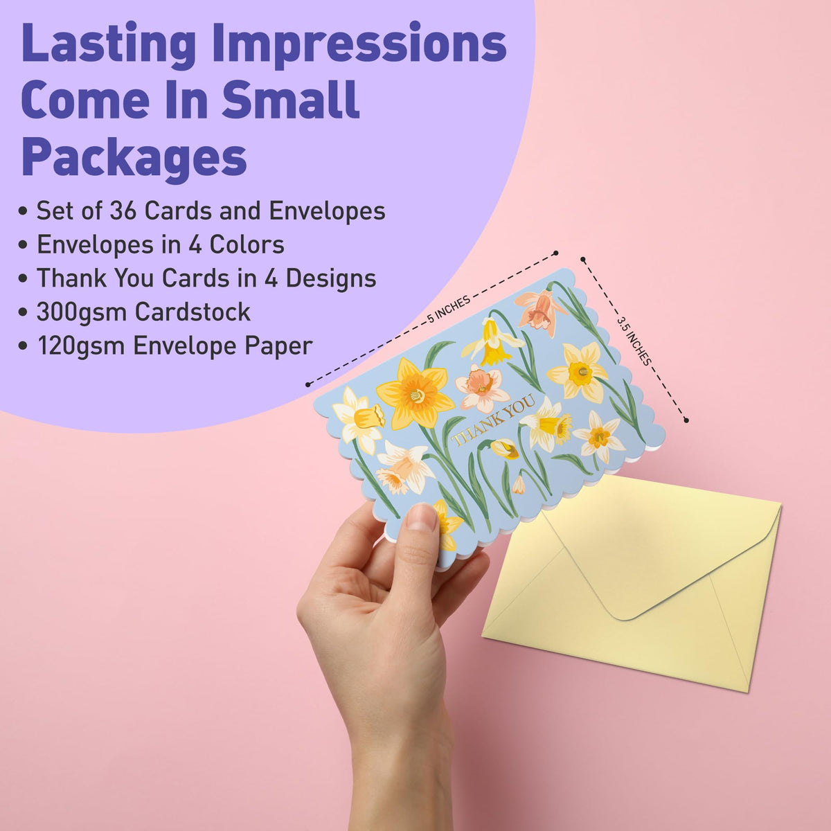 S&O Floral Thank You Cards with Envelopes – 36 Blank Cards – 4 Assorted Sunlit Meadows Designs with Gold Foil – 3.5x5" Pastel Thank You Note Cards – Pink, Green, Yellow & Blue Envelopes 🍁 All In One Marketplace Canada