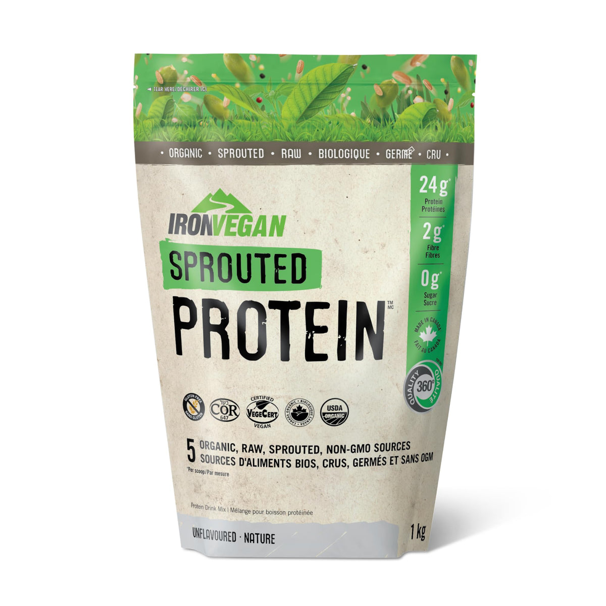 Sprouted Protein, Unflavoured, 1kg | Vegan, plant-based, organic, gluten-free, Beige 🍁 All In One Marketplace Canada