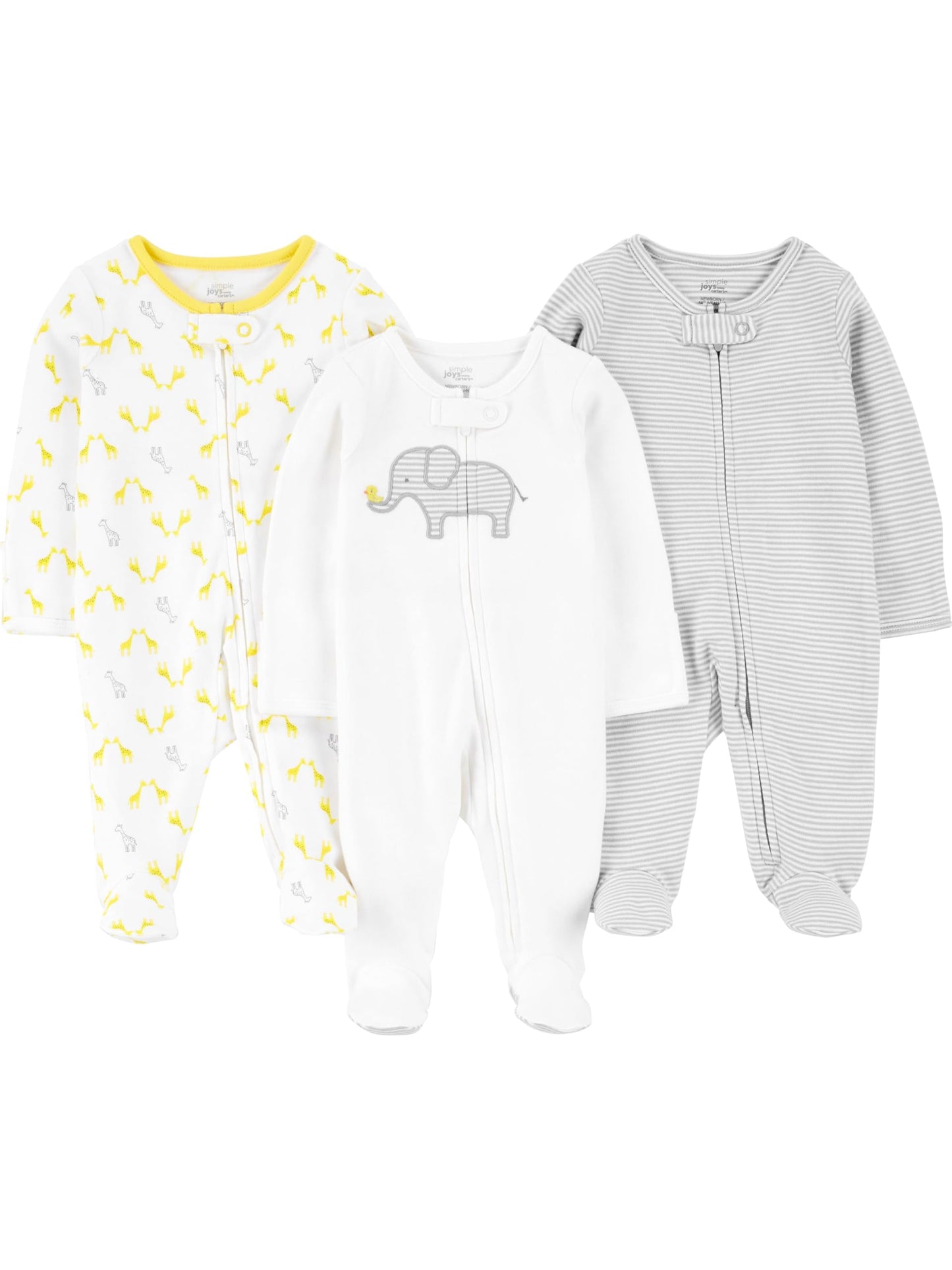 Simple Joys by Carter's Baby 3-Pack Neutral Sleep and Play, Elephant, Stripe, giraffe, 0-3 Months 🍁 All In One Marketplace Canada