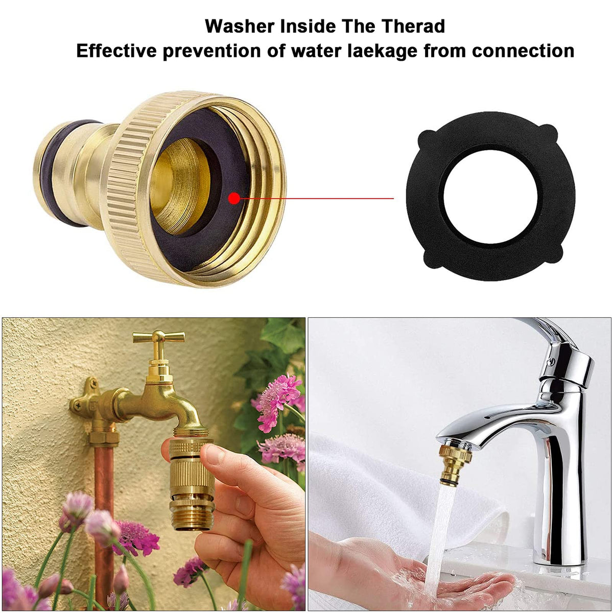 Garden Hose Quick Connectors, Solid Brass 3/4 inch GHT Thread Easy Connect Fittings No-Leak Water Hose Male Female Value Pack (5 Set) with 10pcs Extra Rubber 🍁 All In One Marketplace Canada