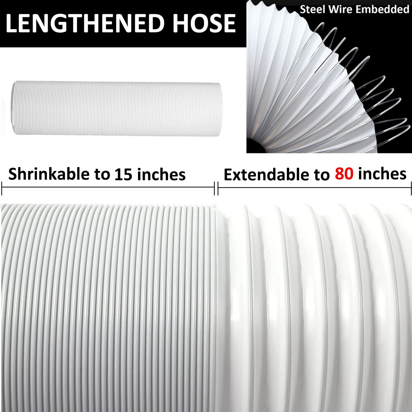 FUBININA 80" Portable Air Conditioner Hose, AC Hose with 5.9" Diameter, Anti-Clockwise Thread AC Exhaust Hose for Portable AC Vent Replacement Tube Compatible with LG Air Conditioner Part 🍁 All In One Marketplace Canada