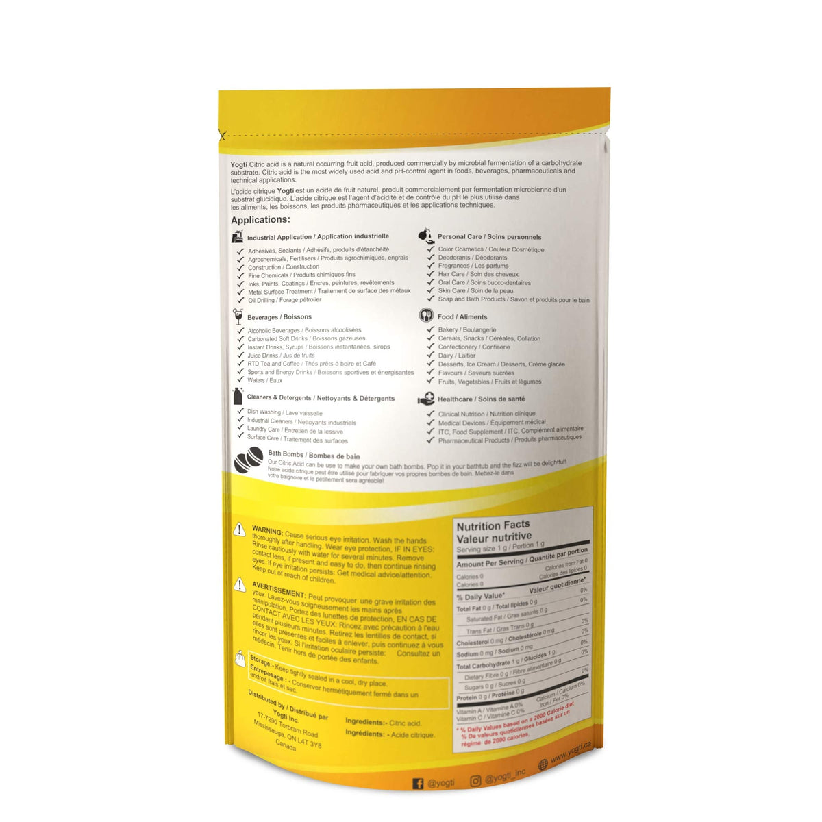 Yogti [Canadian Brand] Citric Acid Powder, Food Grade, 100% pure, Organic, Non-GMO (10lb) 🍁 All In One Marketplace Canada