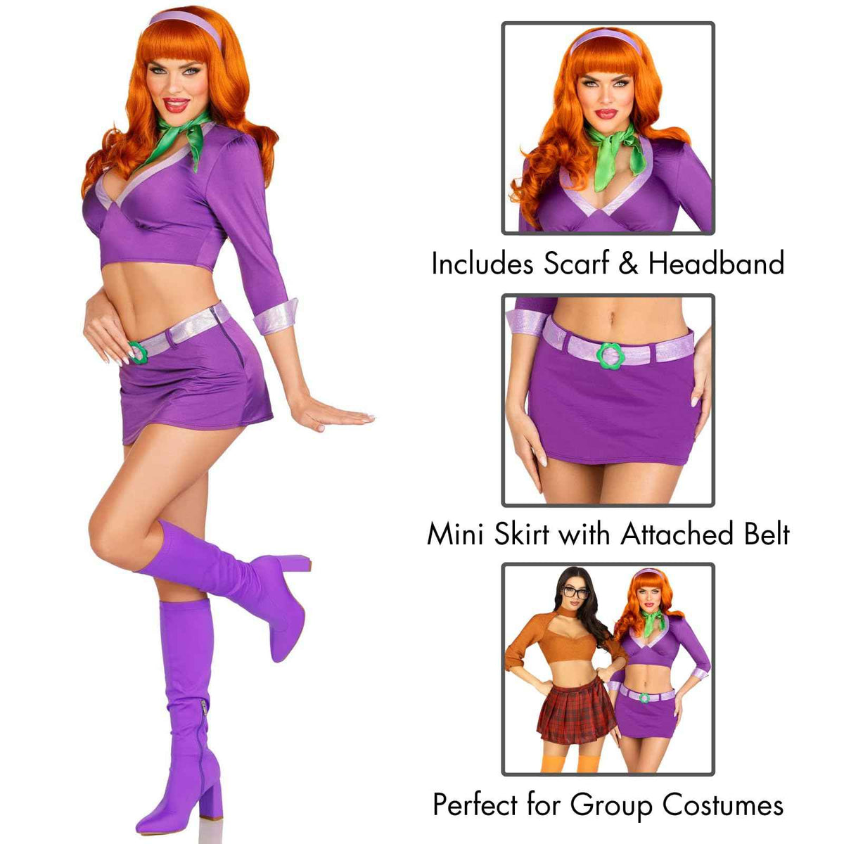 Leg Avenue Women’s 4 PC Meddling Cutie Halloween Costume with Purple Headband, Purple, Large