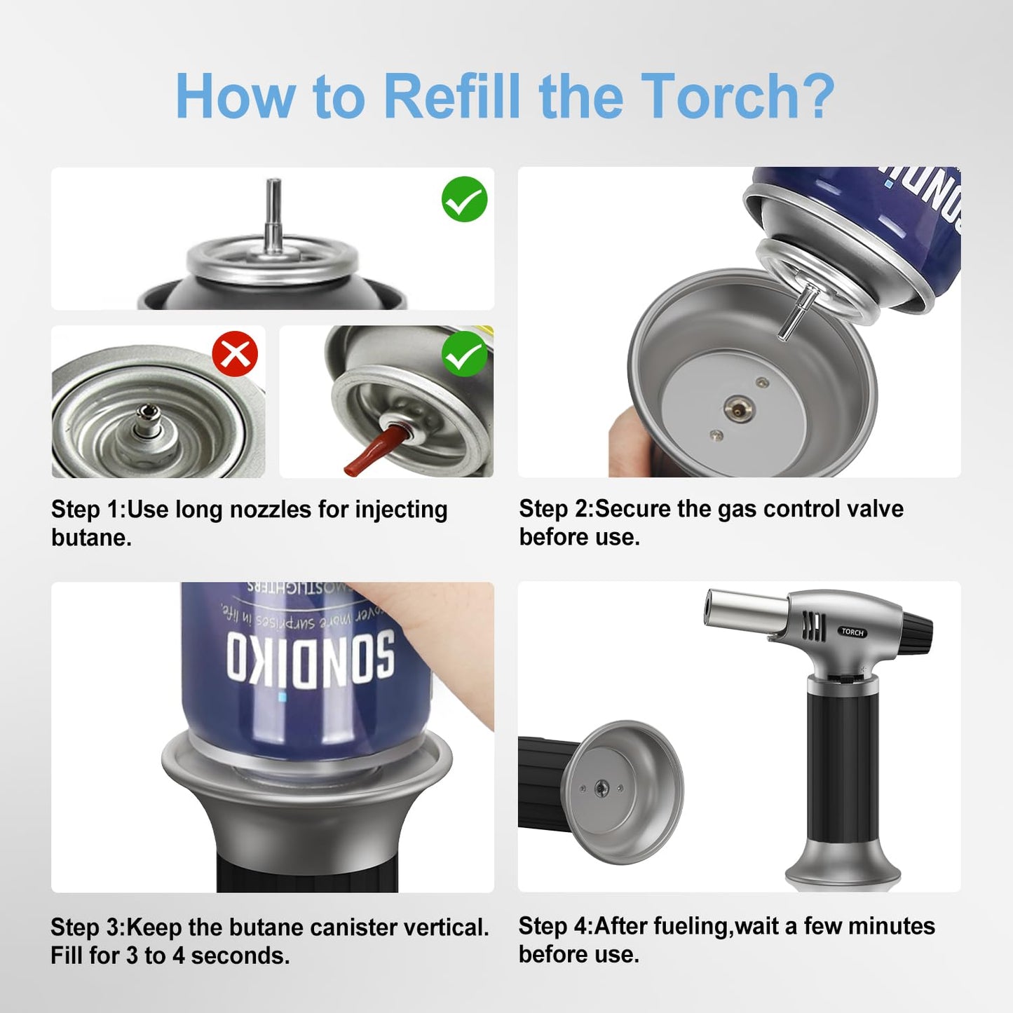 Sondiko Butane Torch, Refillable Kitchen Torch Lighter, Fit All Butane Tanks Blow Torch with Safety Lock and Adjustable Flame for Desserts, Creme Brulee, BBQ, and Baking—Butane Gas is Not Included 🍁 All In One Marketplace Canada